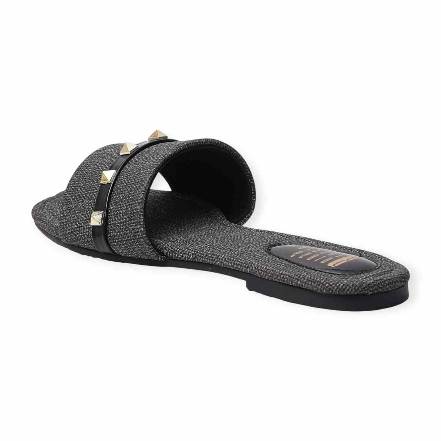 Ninaa Rossie Women’s Black Textured Slip-On Flats with Studded Strap