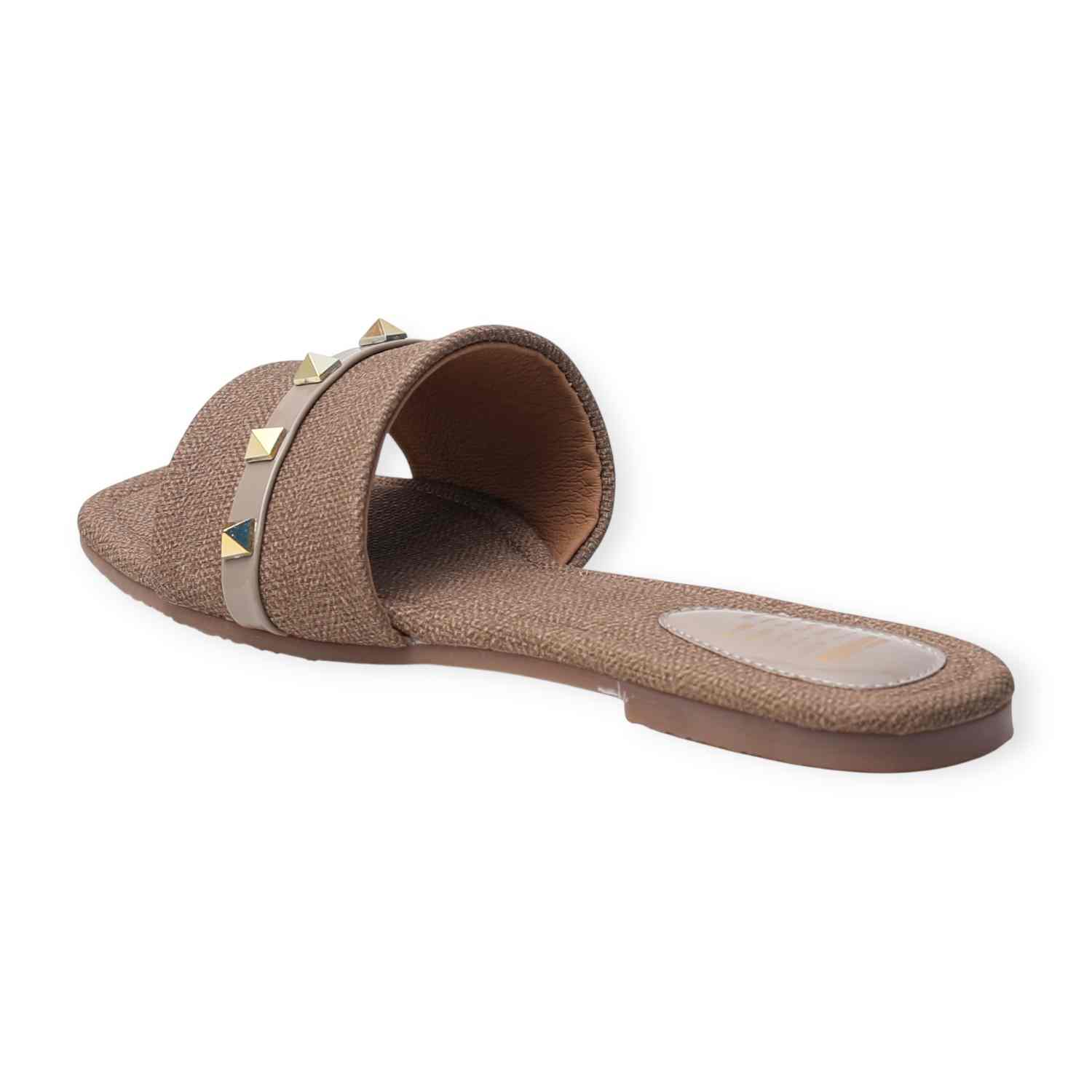 Ninaa Rossie Women’s Brown Textured Slip-On Flats with Studded Strap