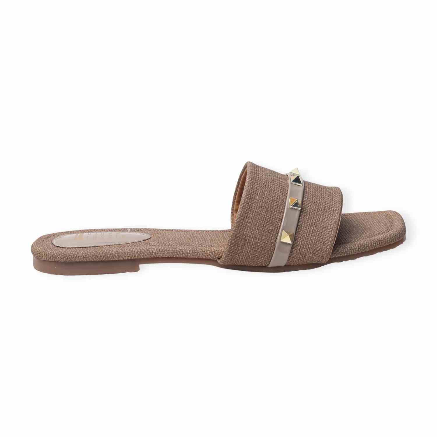 Ninaa Rossie Women’s Brown Textured Slip-On Flats with Studded Strap