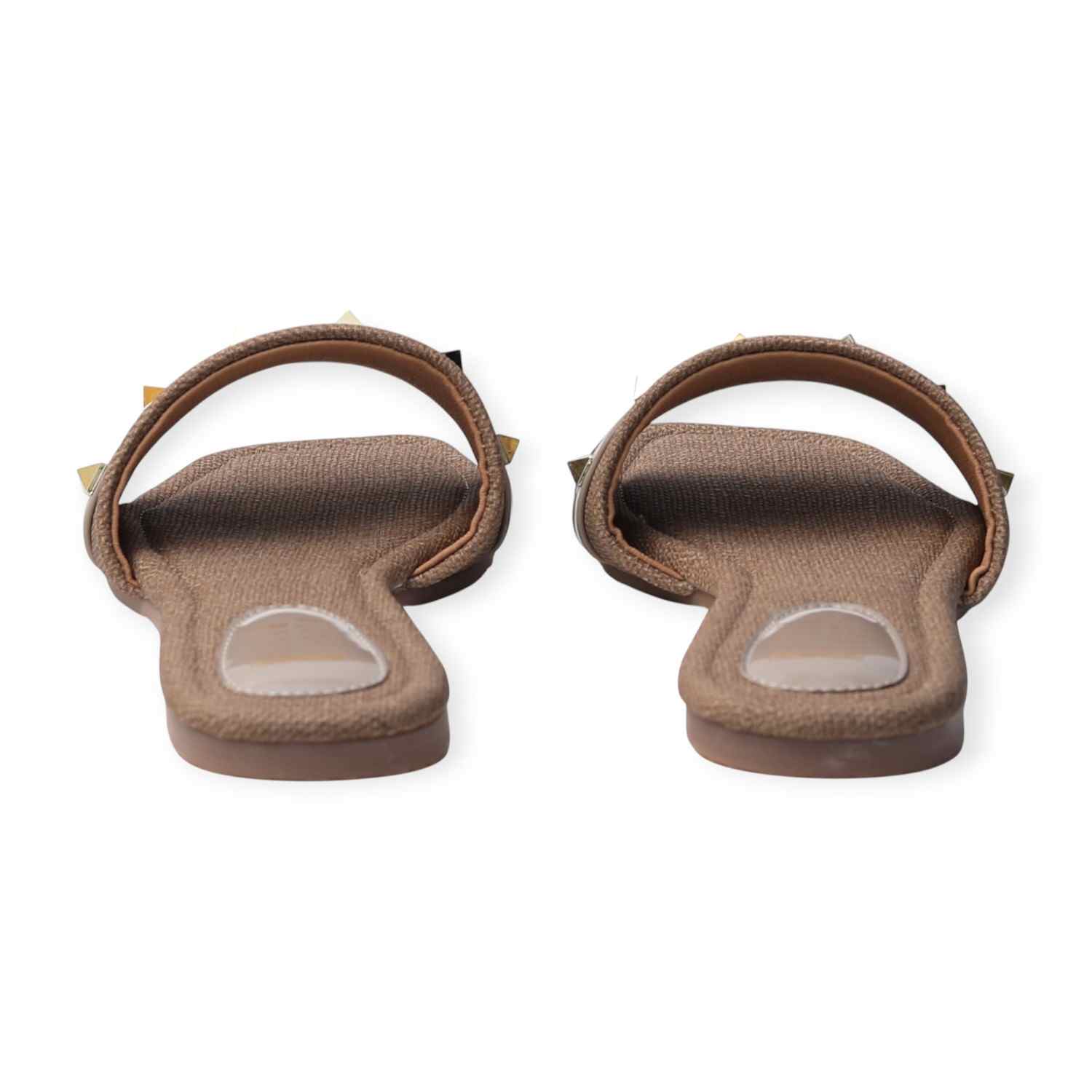 Ninaa Rossie Women’s Brown Textured Slip-On Flats with Studded Strap