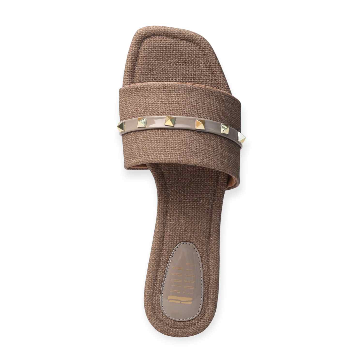 Ninaa Rossie Women’s Brown Textured Slip-On Flats with Studded Strap