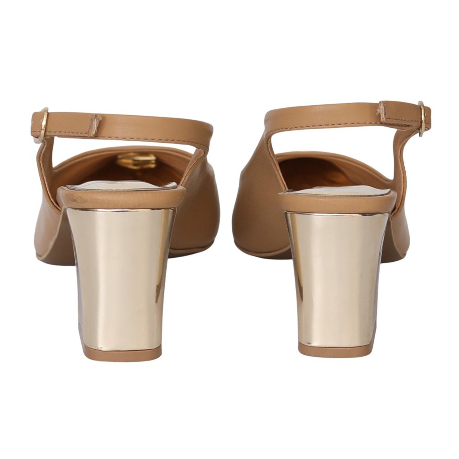 Women Beige Metallic Tip Slingback Heels