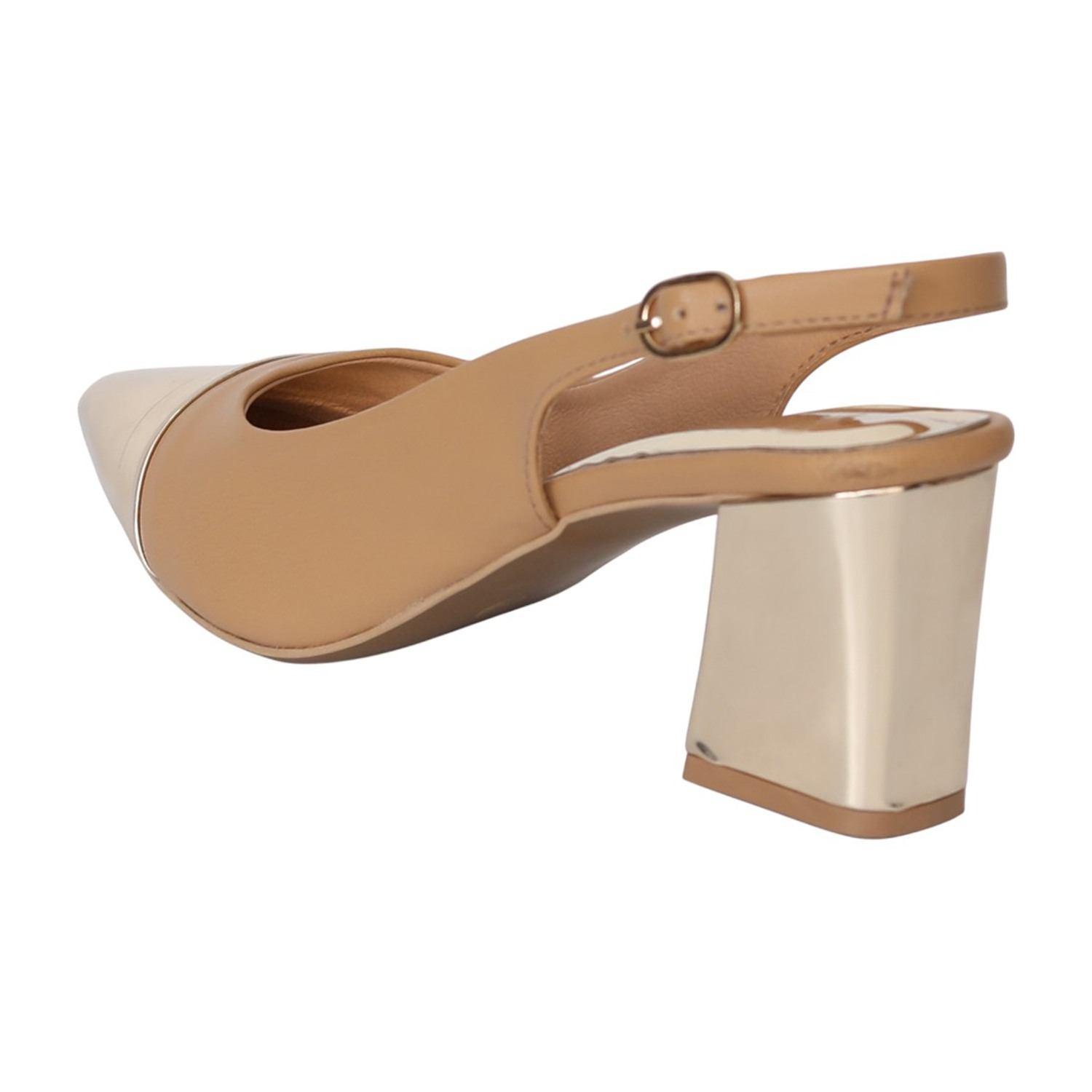Women Beige Metallic Tip Slingback Heels