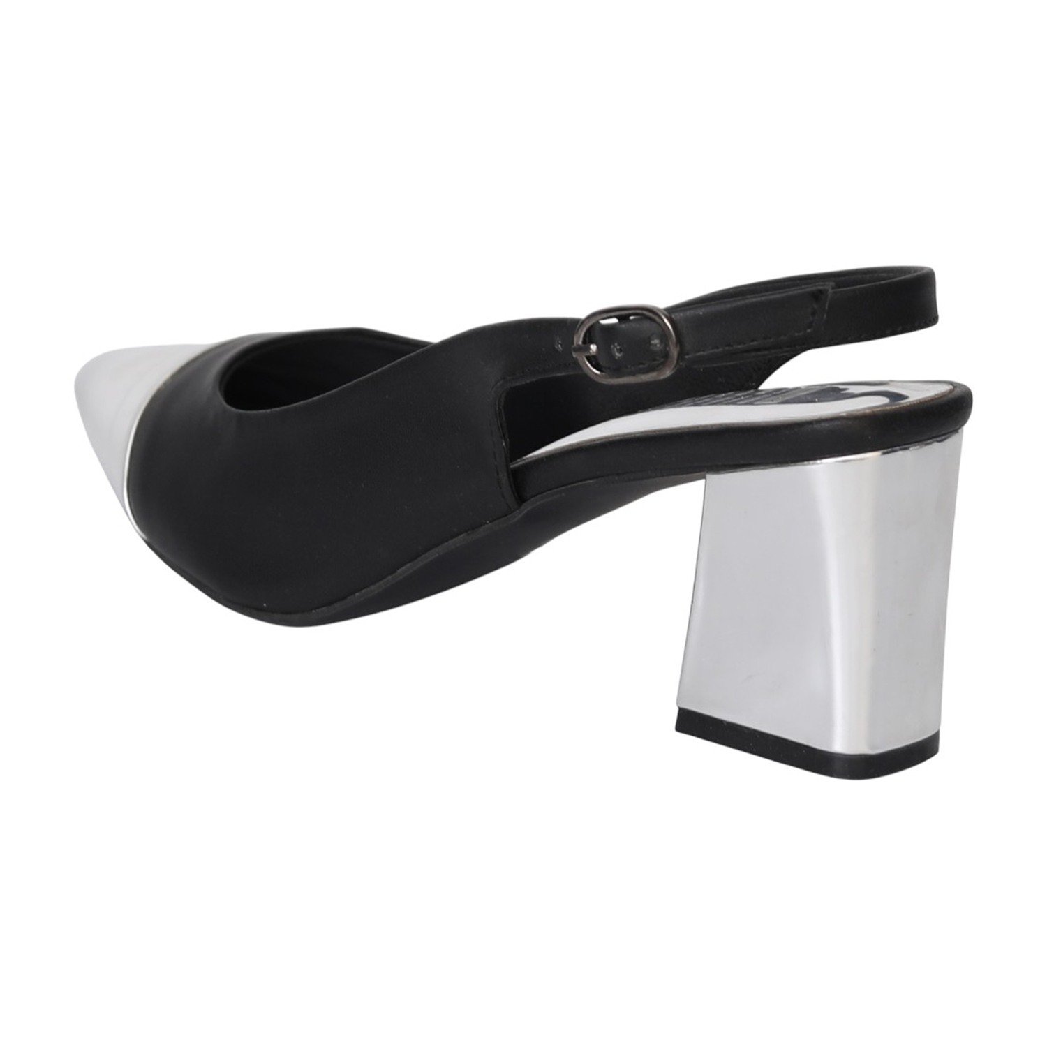 Women Black Metallic Tip Slingback Heels