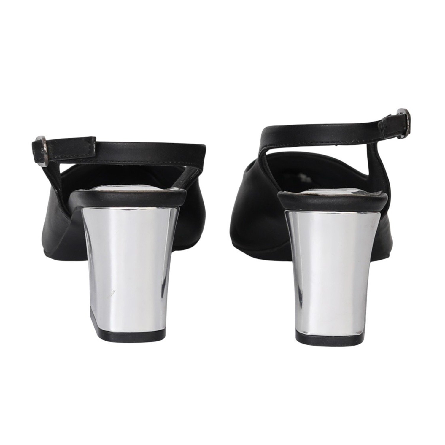 Women Black Metallic Tip Slingback Heels