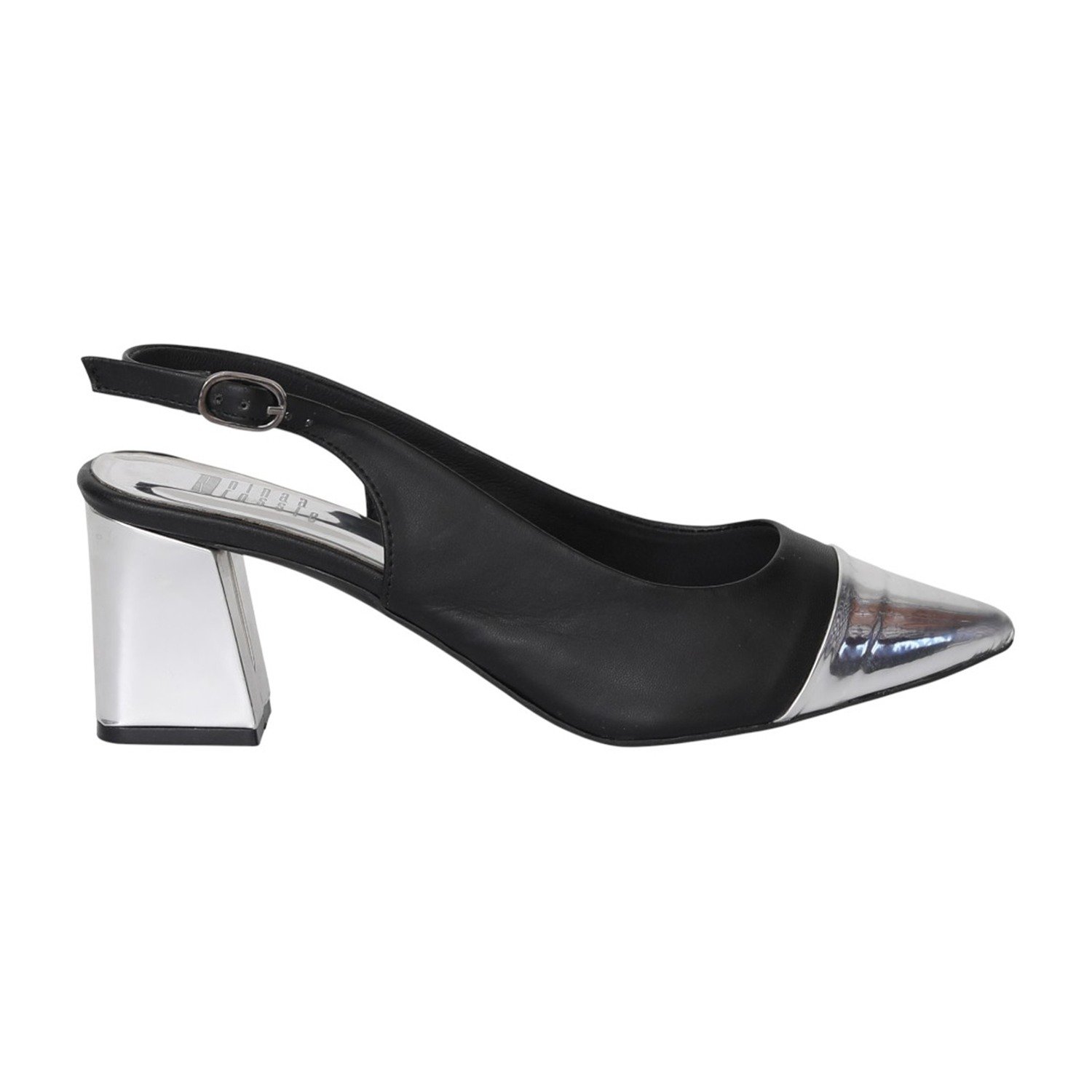 Women Black Metallic Tip Slingback Heels