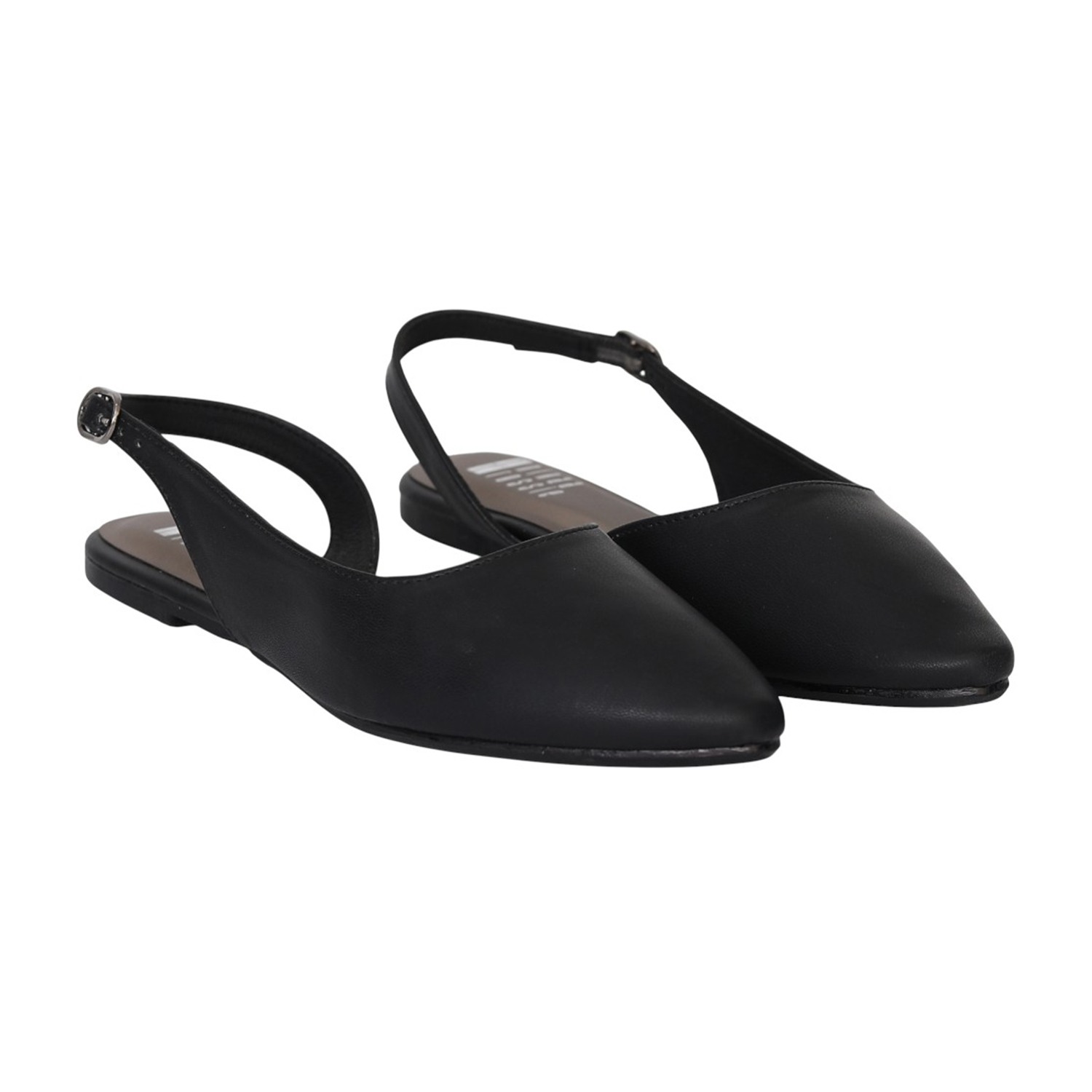 Women Black Pointed Slingback Flat Shoes