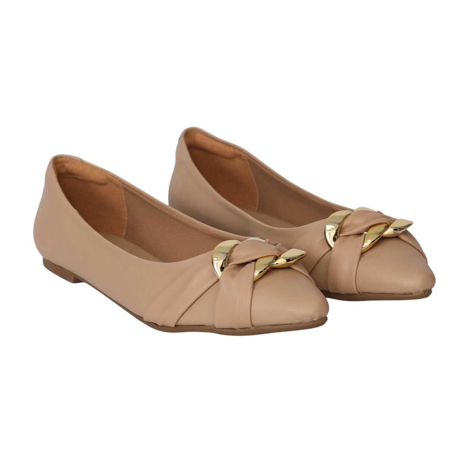 Women Beige Chain Detail Ballet Flats