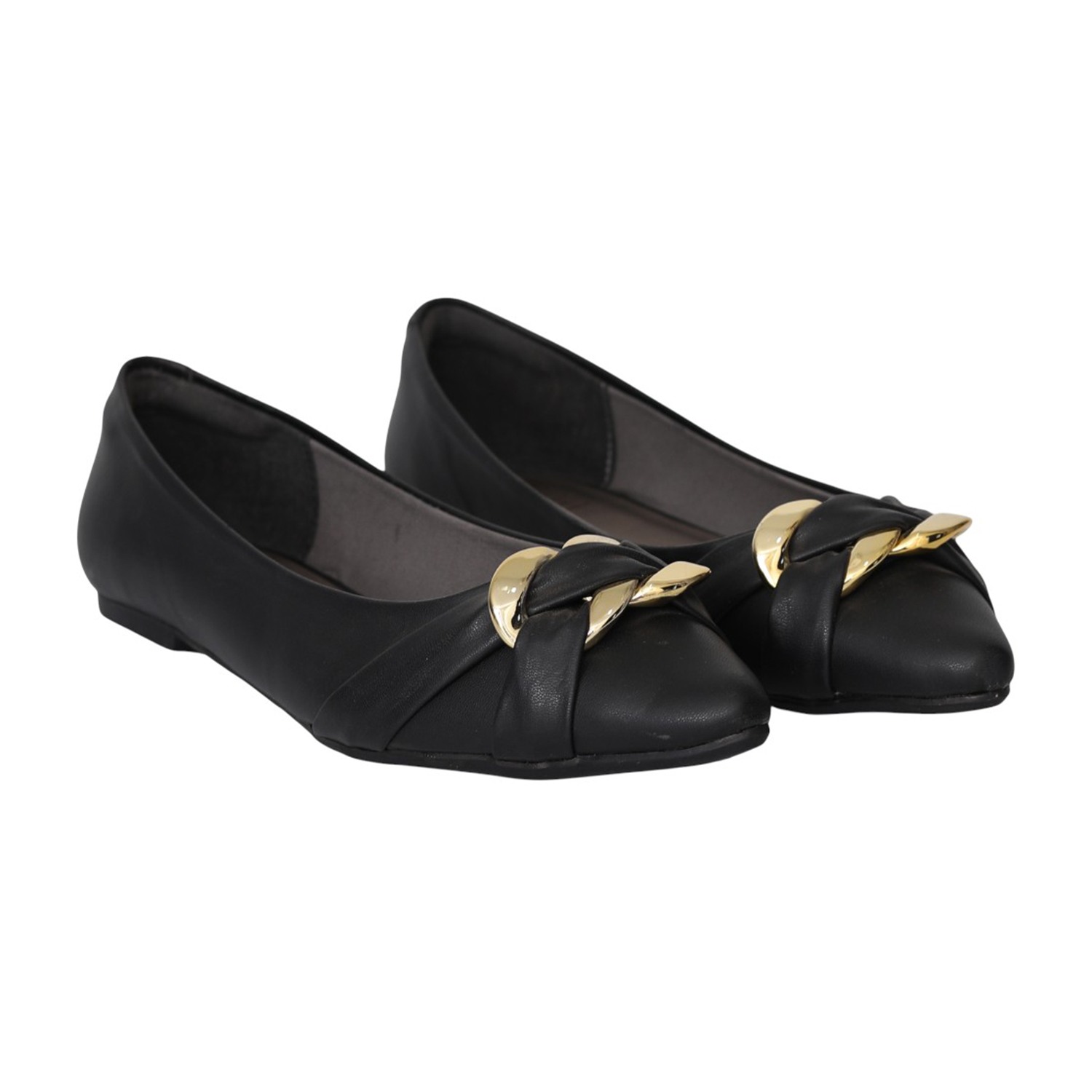 Women Black Chain Detail Ballet Flats