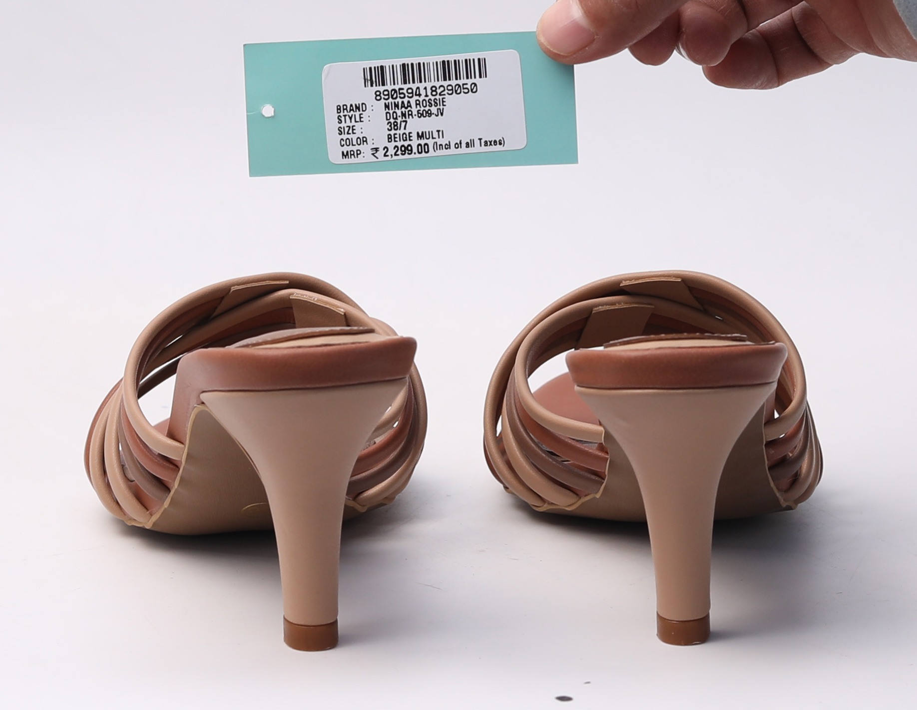 Ninaa Rossie Women’s Beige Multi-Strap Heeled Sandal