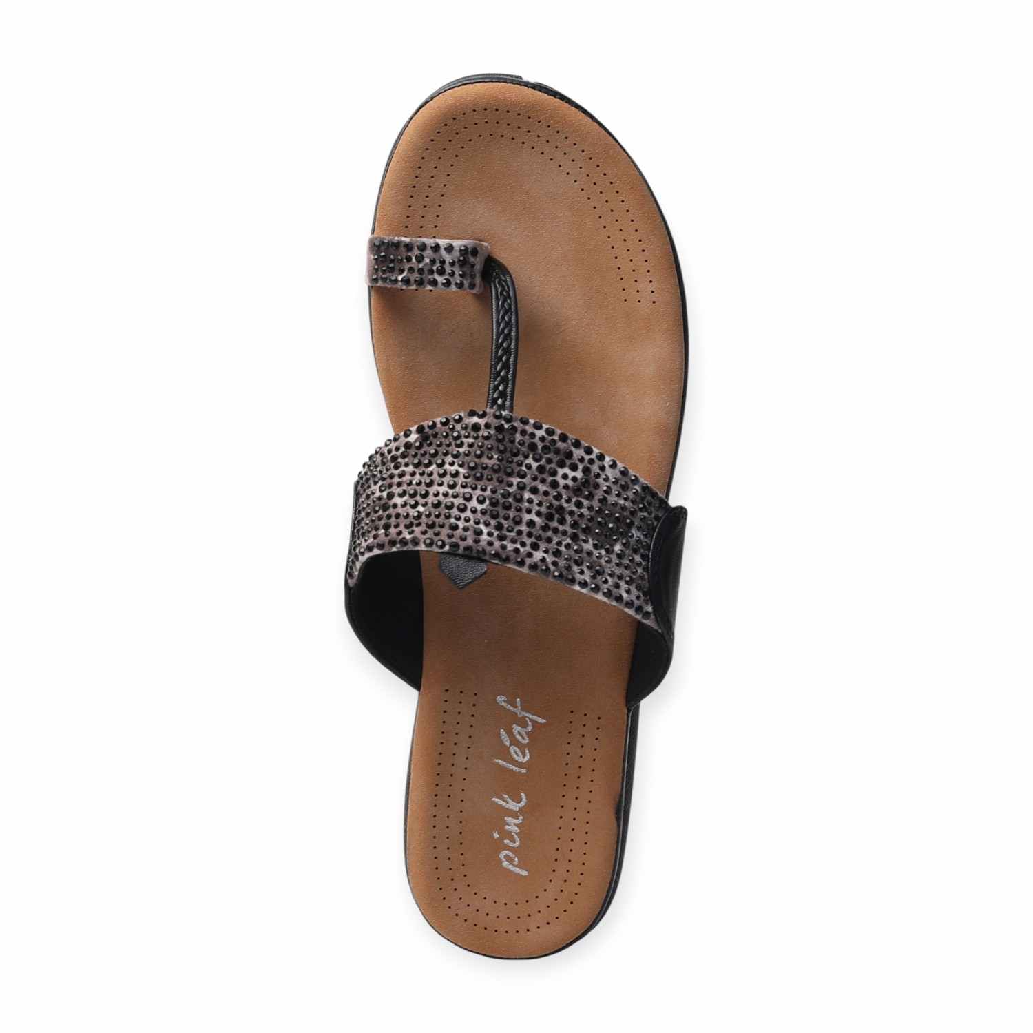 Pinkleaf Women’s Black Embellished Toe-Ring Sandals