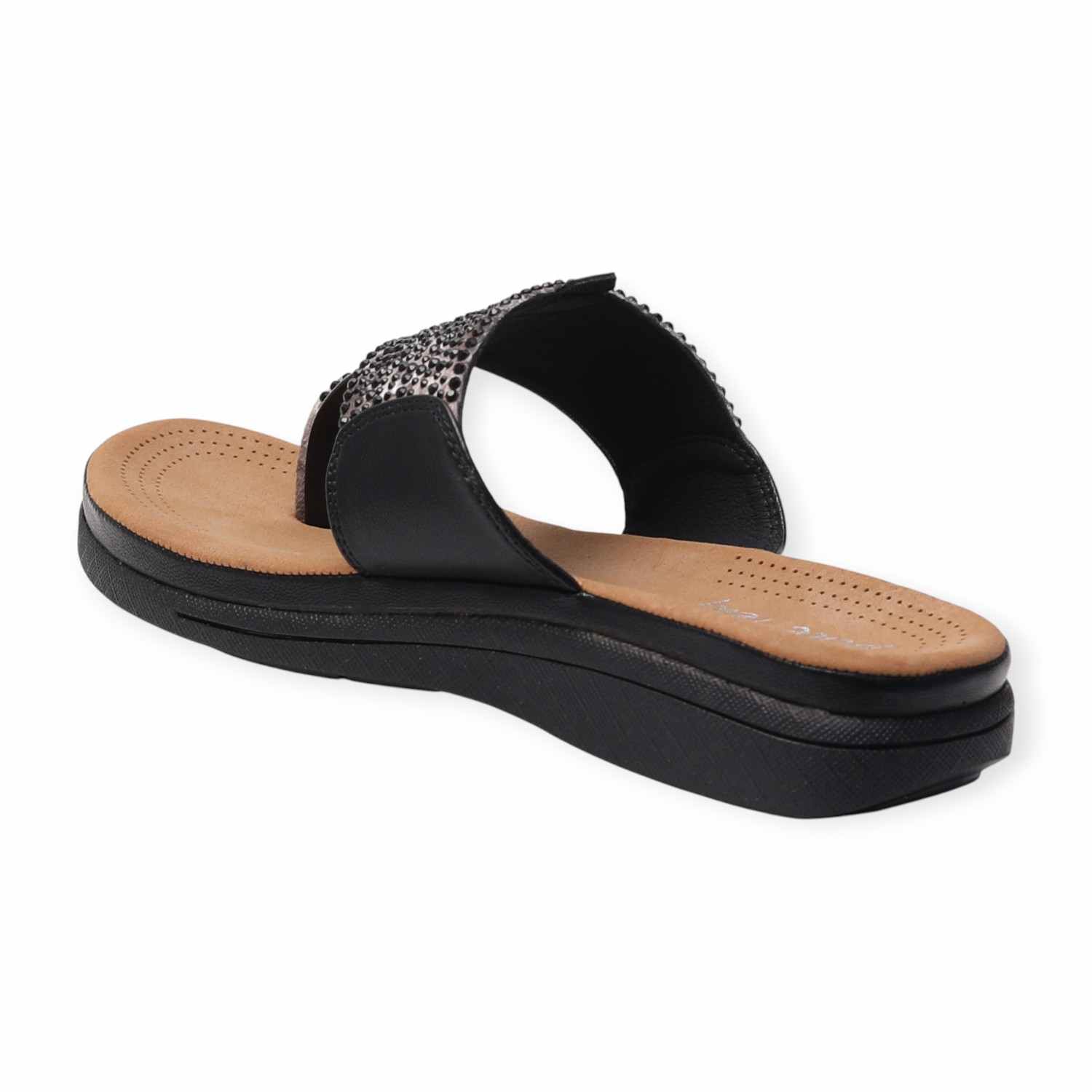 Pinkleaf Women’s Black Embellished Toe-Ring Sandals
