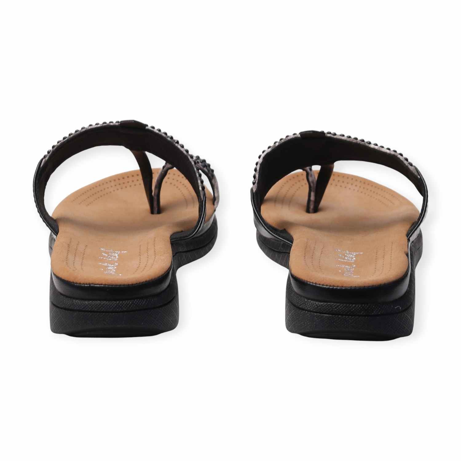 Pinkleaf Women’s Black Embellished Toe-Ring Sandals