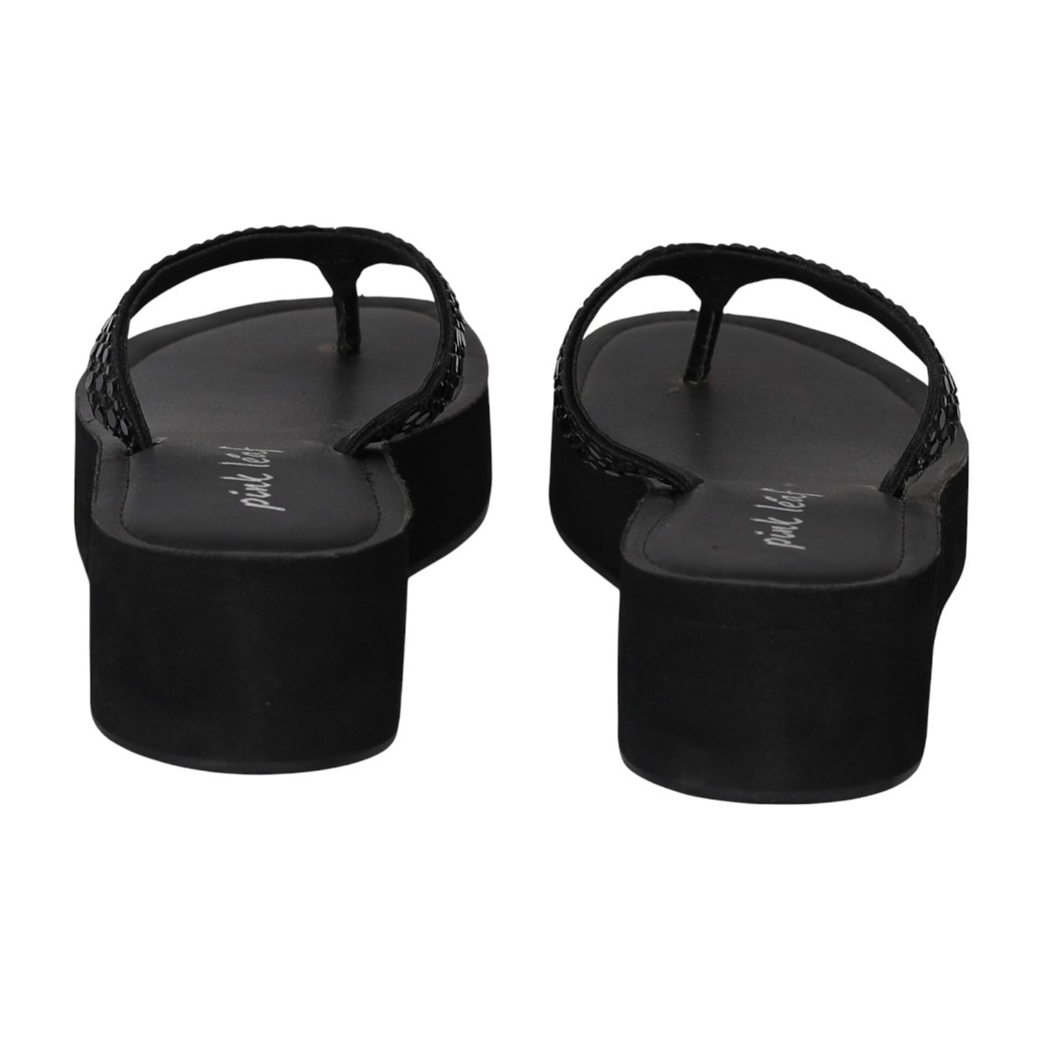 Women Black Crystal Strap Wedges