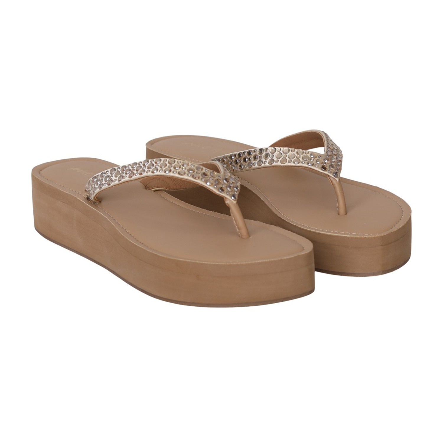 Women Gold Crystal Strap Wedges