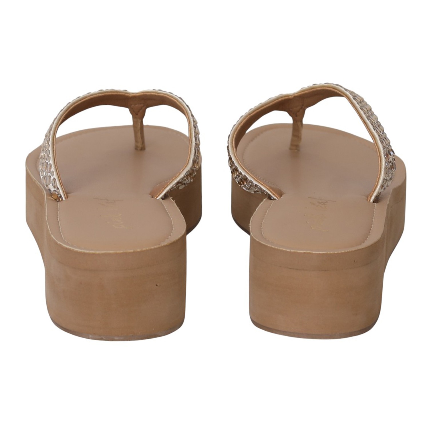 Women Gold Crystal Strap Wedges