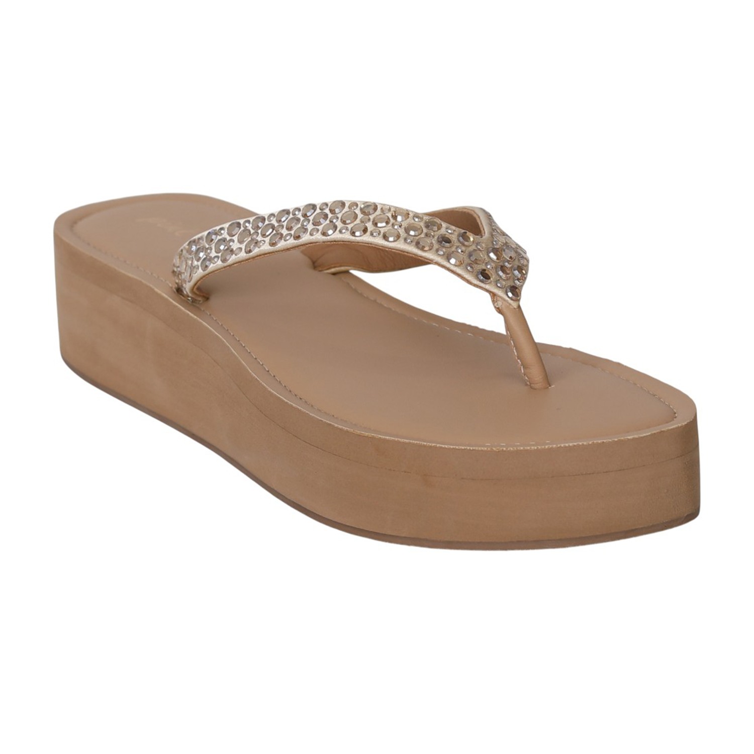 Women Gold Crystal Strap Wedges