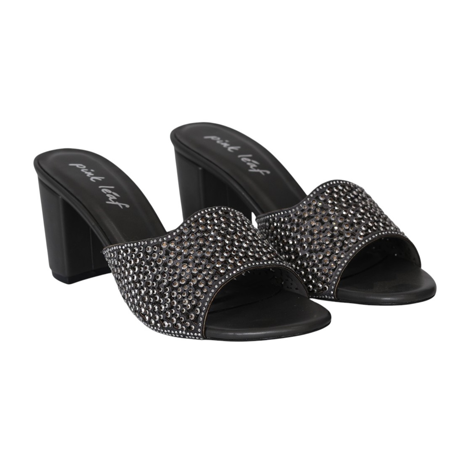 Women Stone Grey Crystal Heels