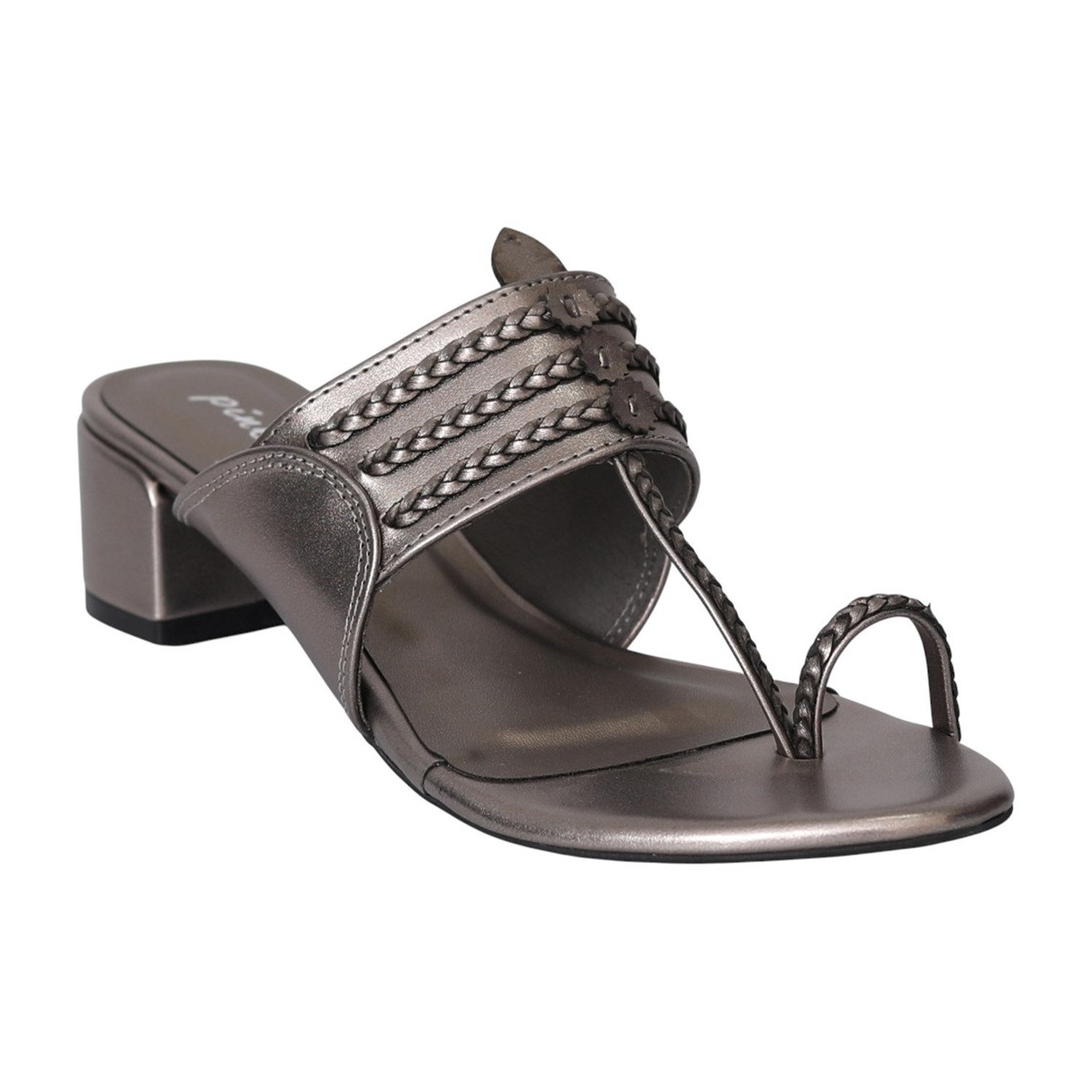 Women Gunmetal Woven Detail Heels