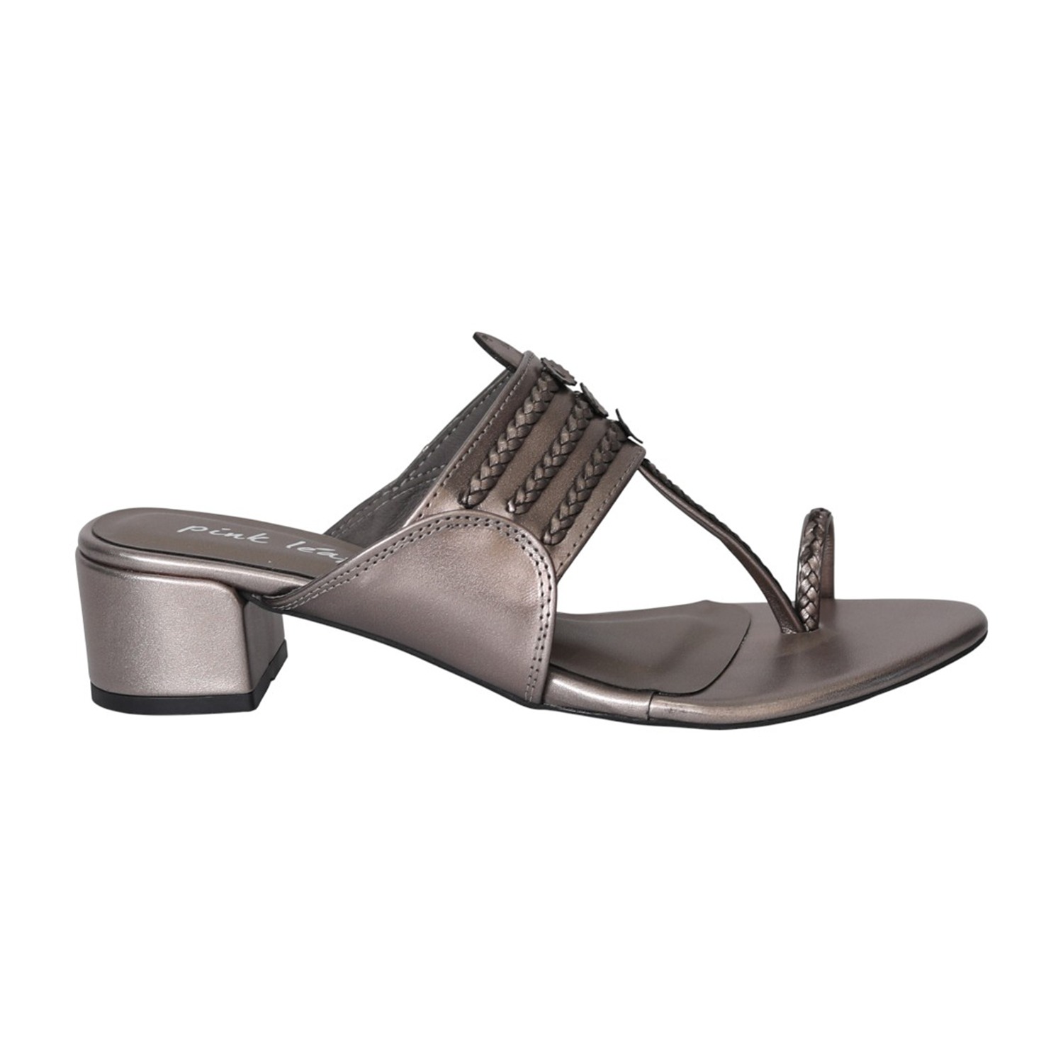 Women Gunmetal Woven Detail Heels