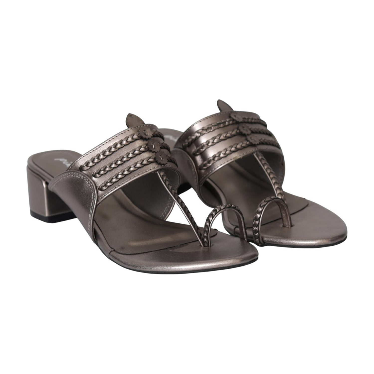 Women Gunmetal Woven Detail Heels