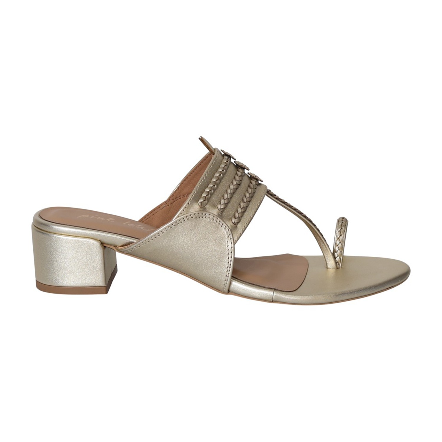 Women Light Gold Woven Detail Heels