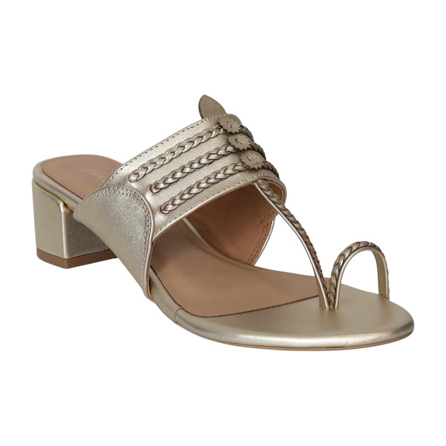 Women Light Gold Woven Detail Heels