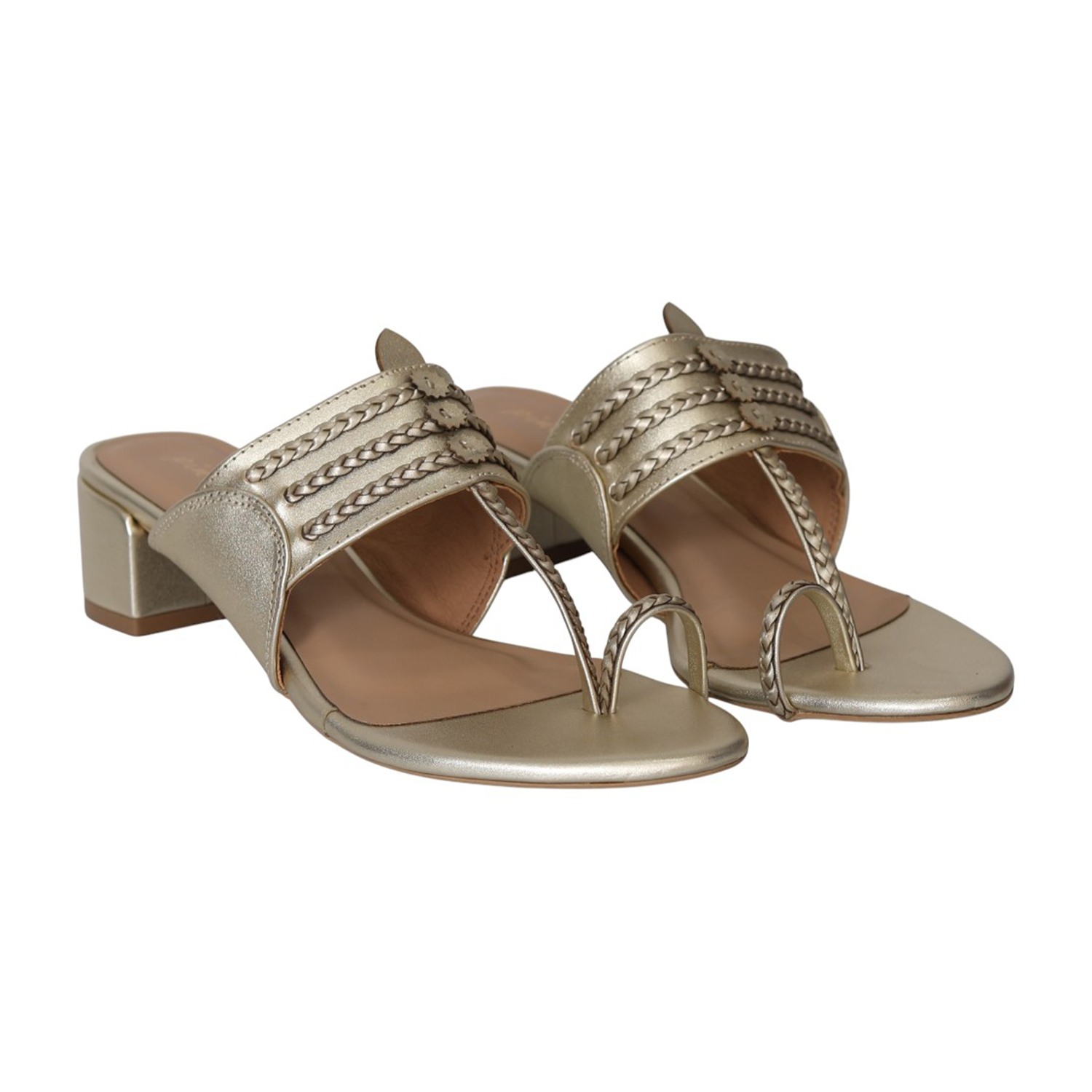 Women Light Gold Woven Detail Heels