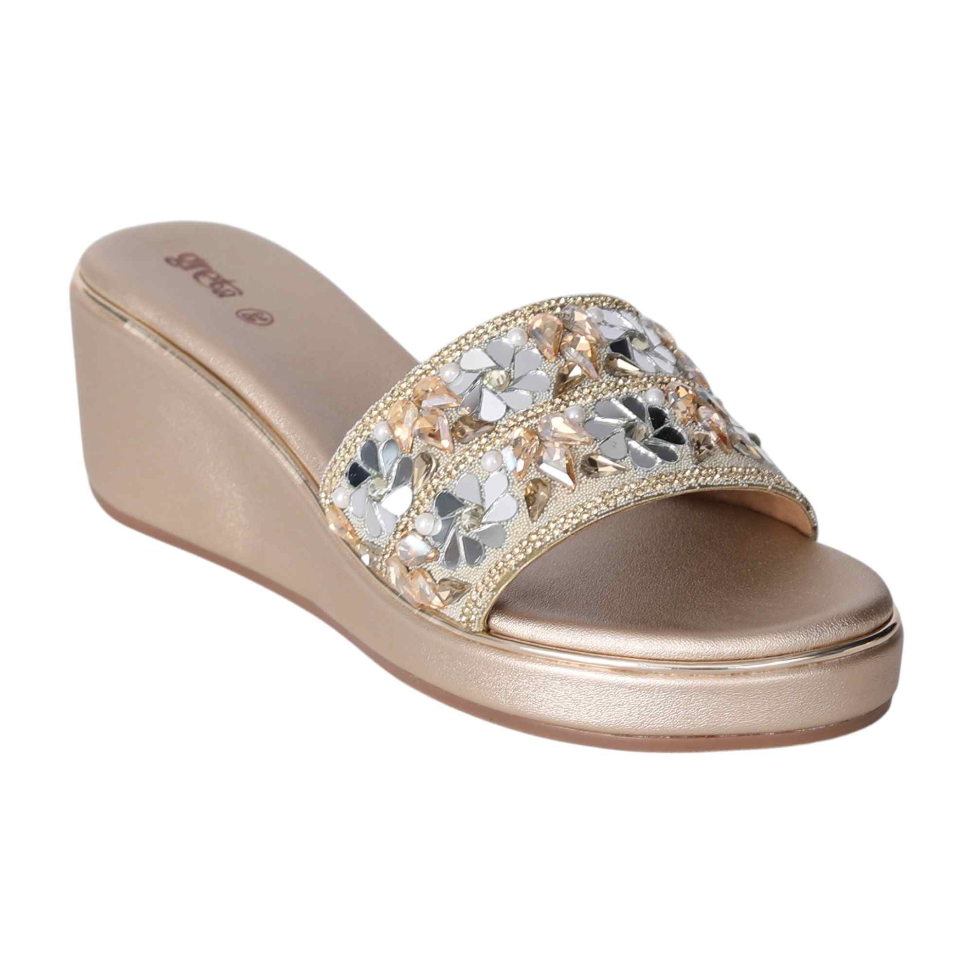 Gold Embellished Wedge Slip-Ons