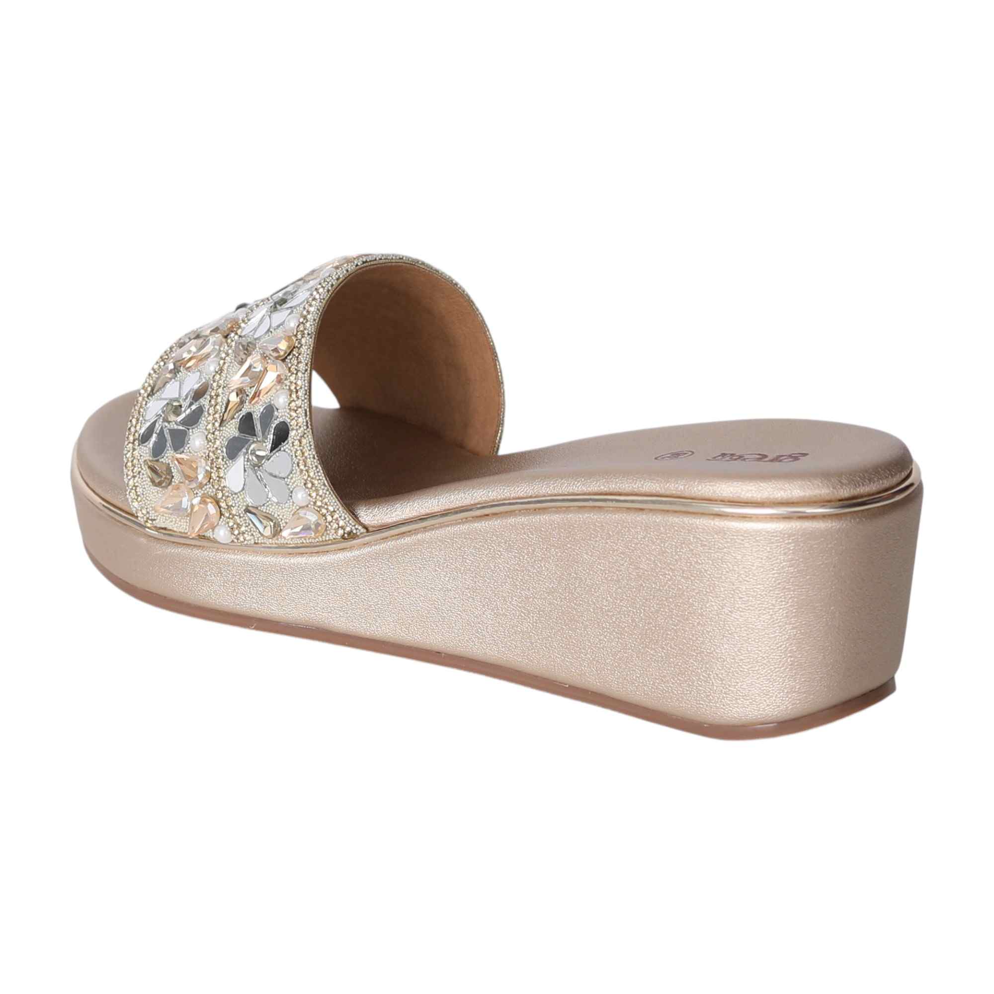 Gold Embellished Wedge Slip-Ons