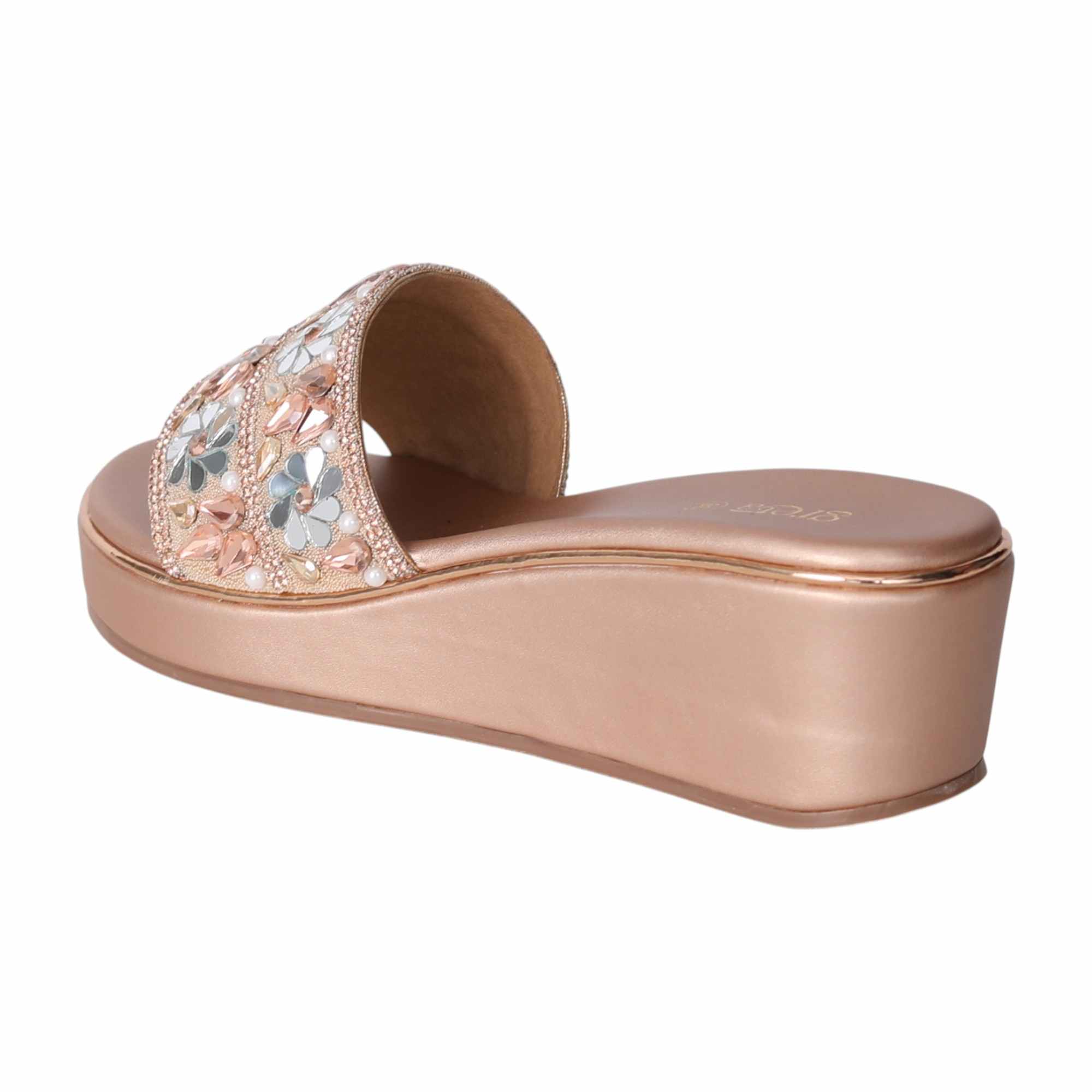 Rose Gold Embellished Wedge Slip-Ons