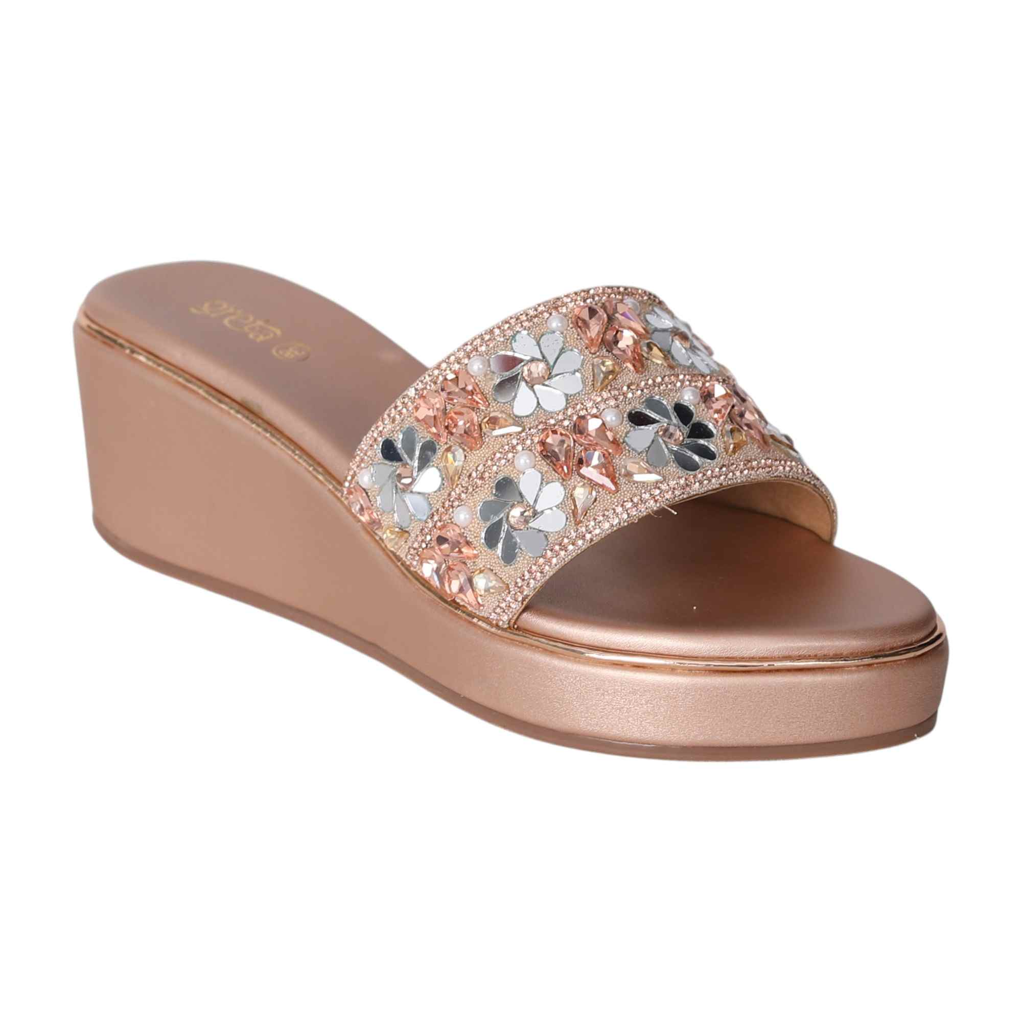 Rose Gold Embellished Wedge Slip-Ons