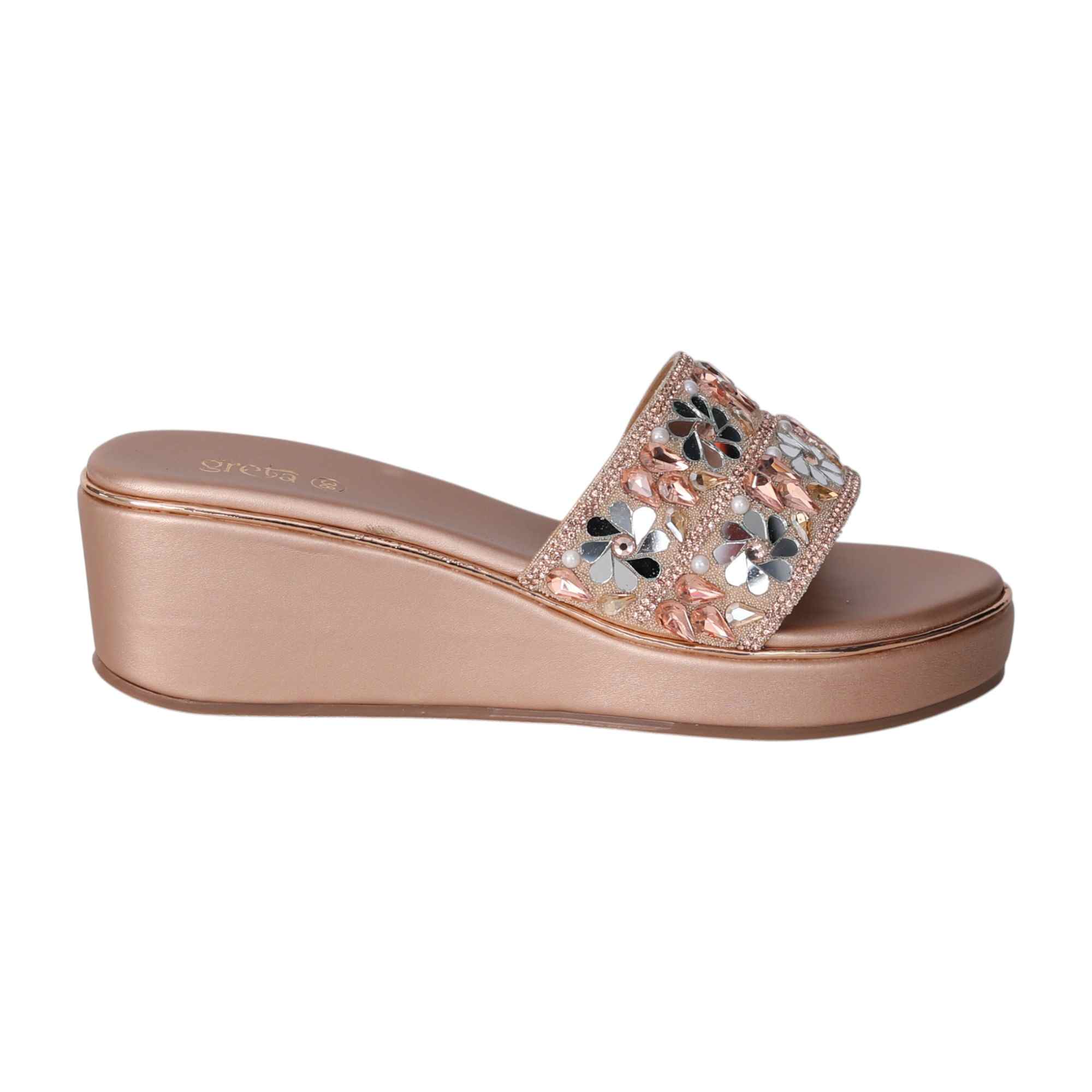 Rose Gold Embellished Wedge Slip-Ons