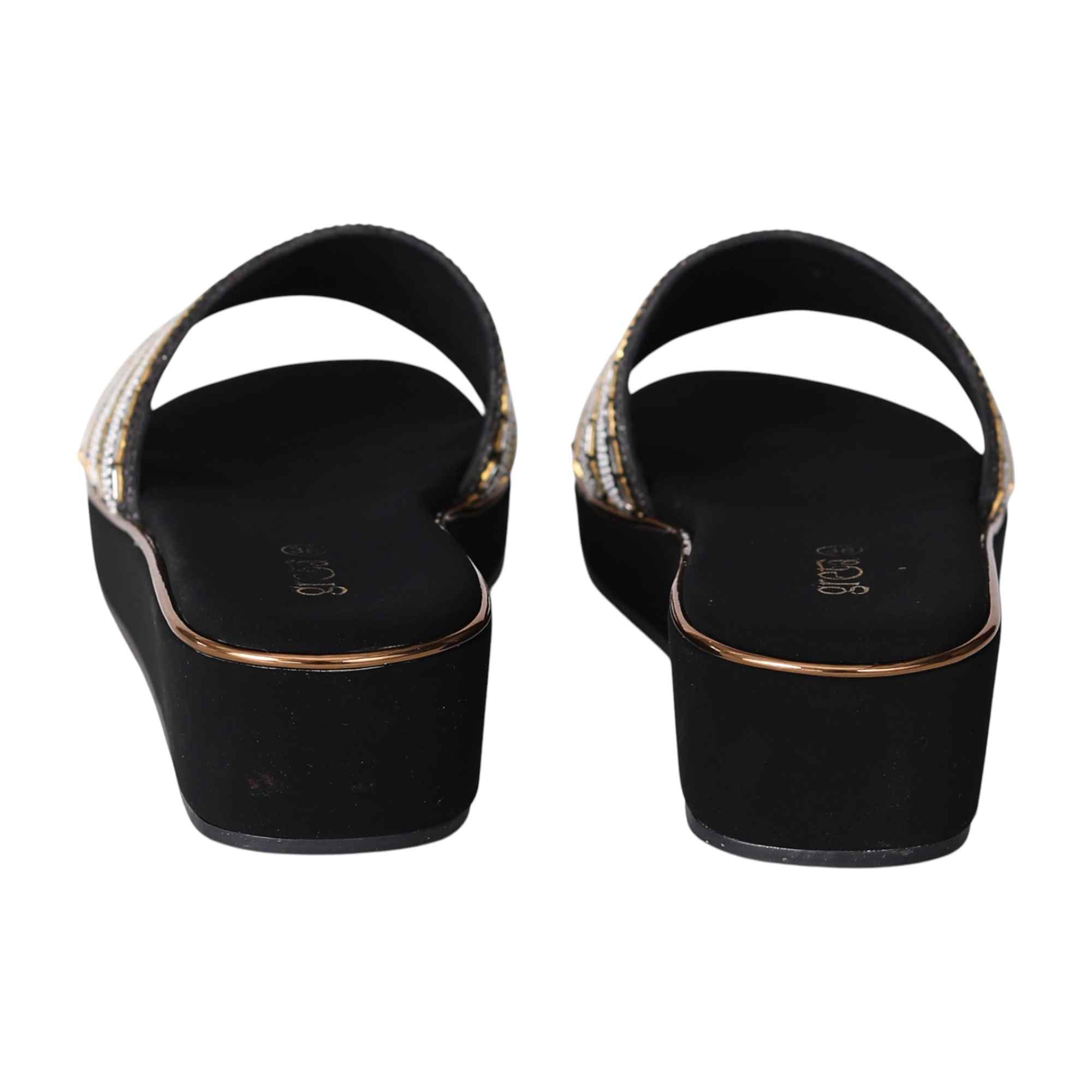 Elegant Pearl-Embellished Black Wedge Heels