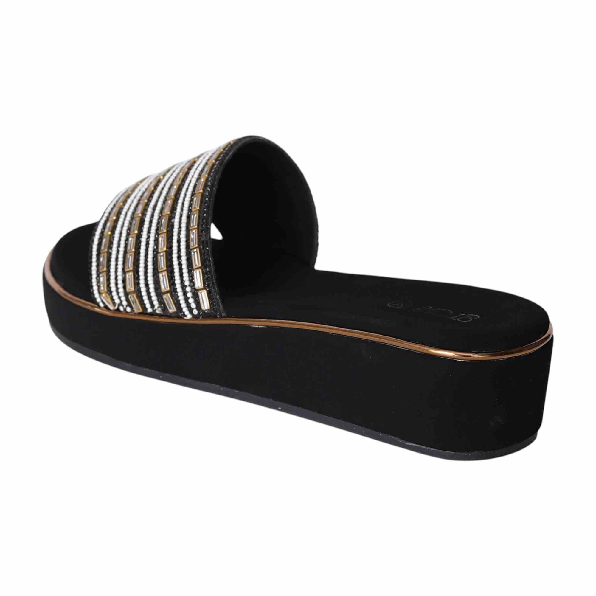 Elegant Pearl-Embellished Black Wedge Heels