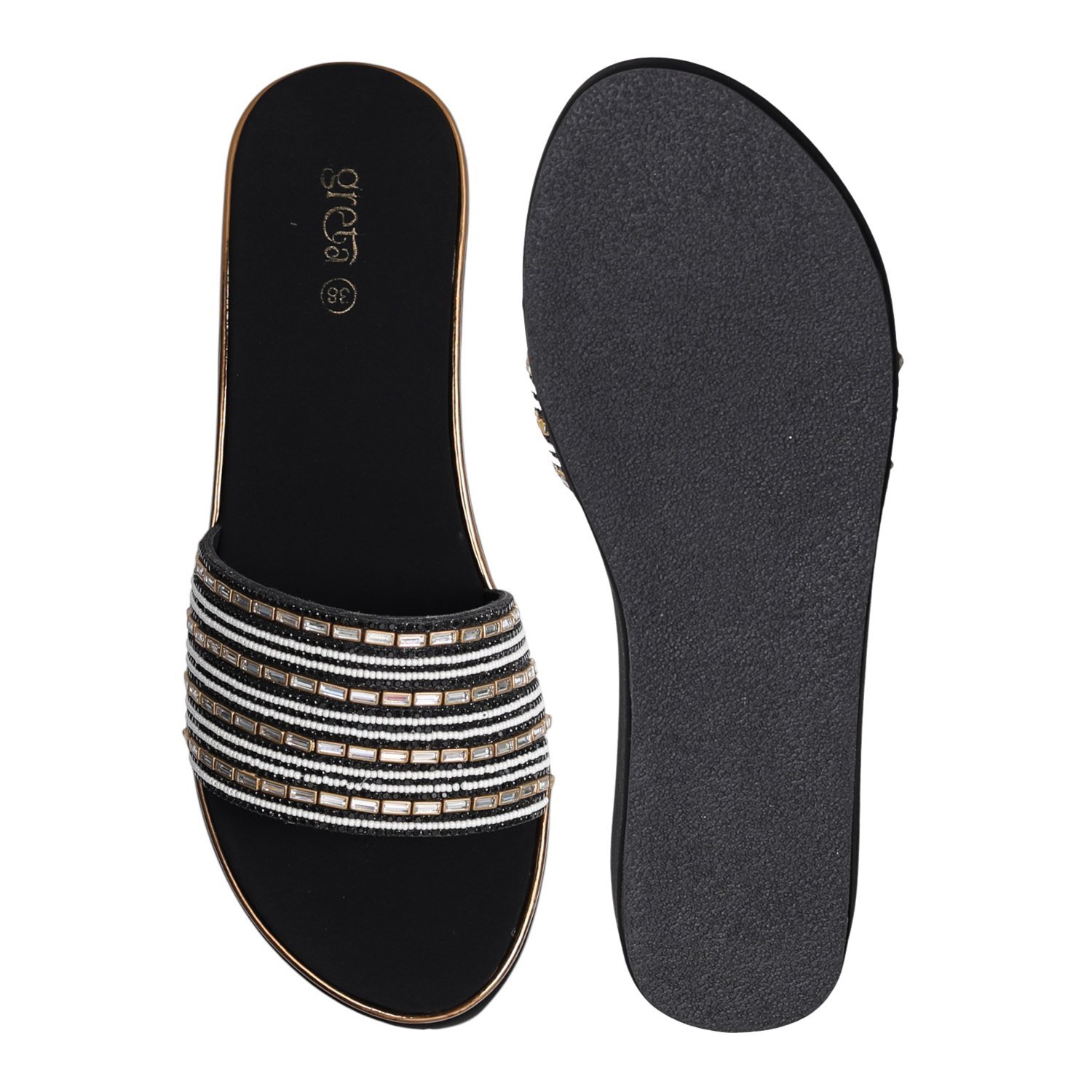 Elegant Pearl-Embellished Black Wedge Heels