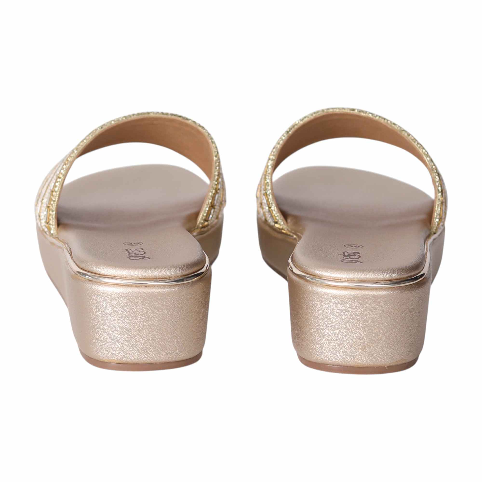Elegant Pearl-Embellished Gold Wedge Heels