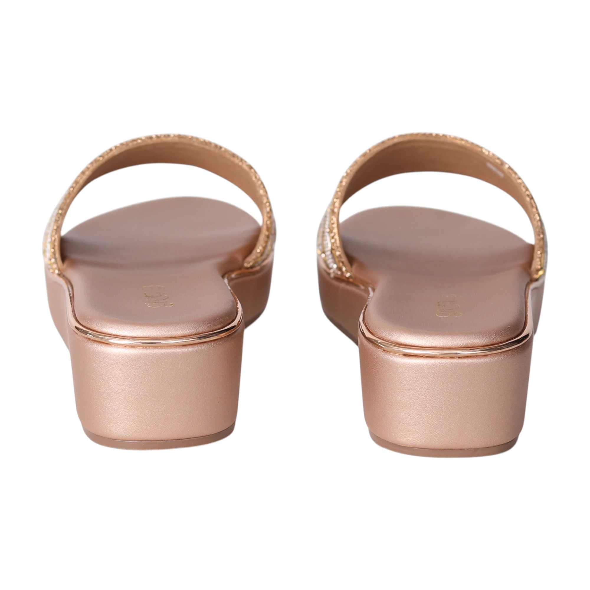Elegant Pearl-Embellished Rose Gold Wedge Heels