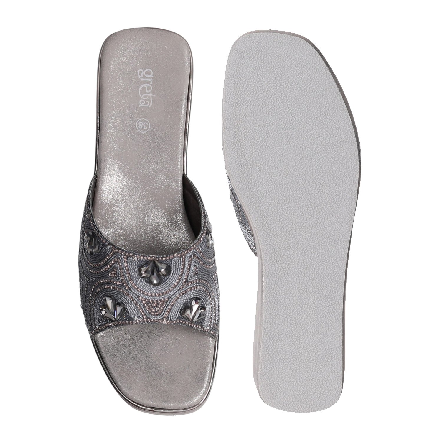 Elegant Grey Embellished Wedge Heels