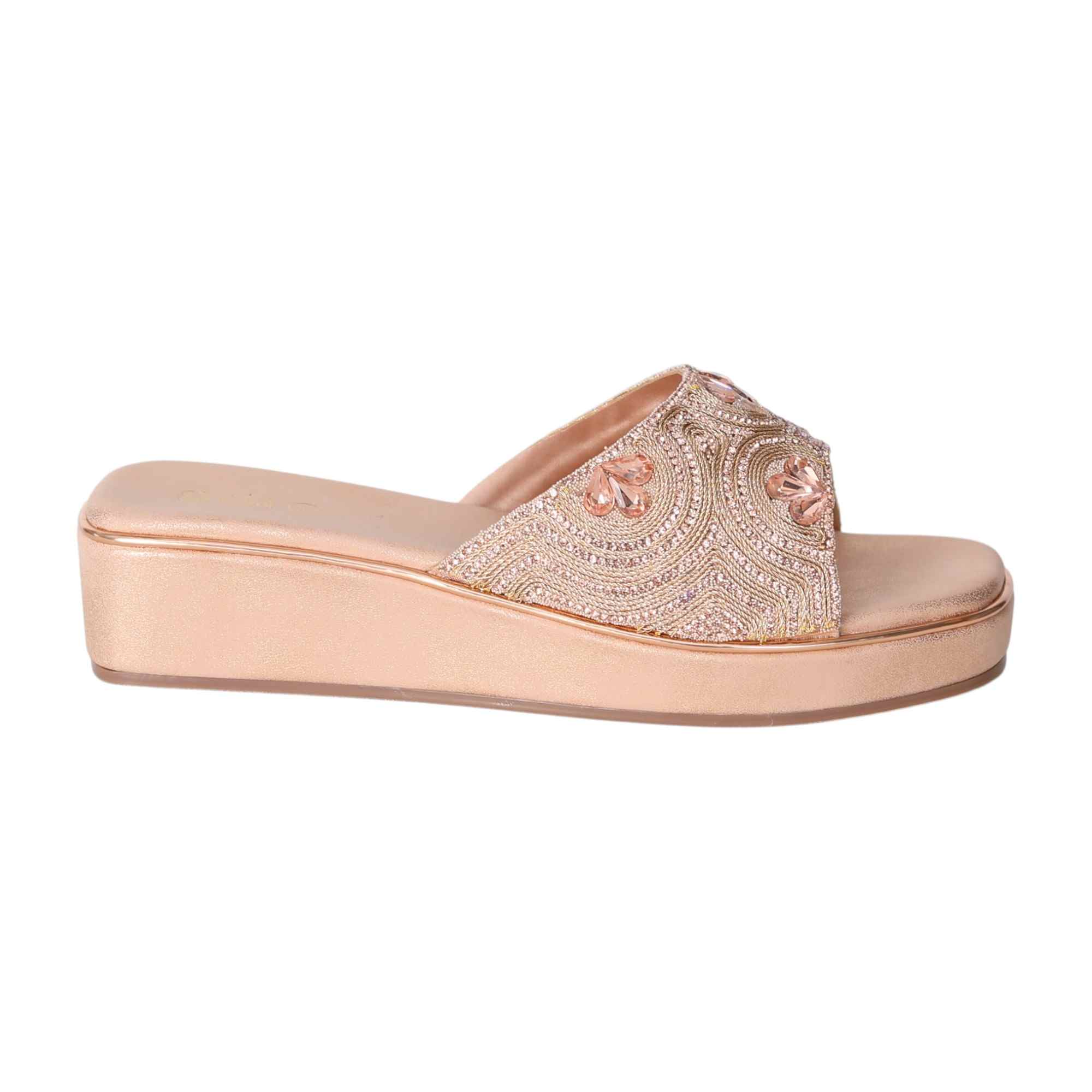 Elegant Rose Gold Embellished Wedge Heels