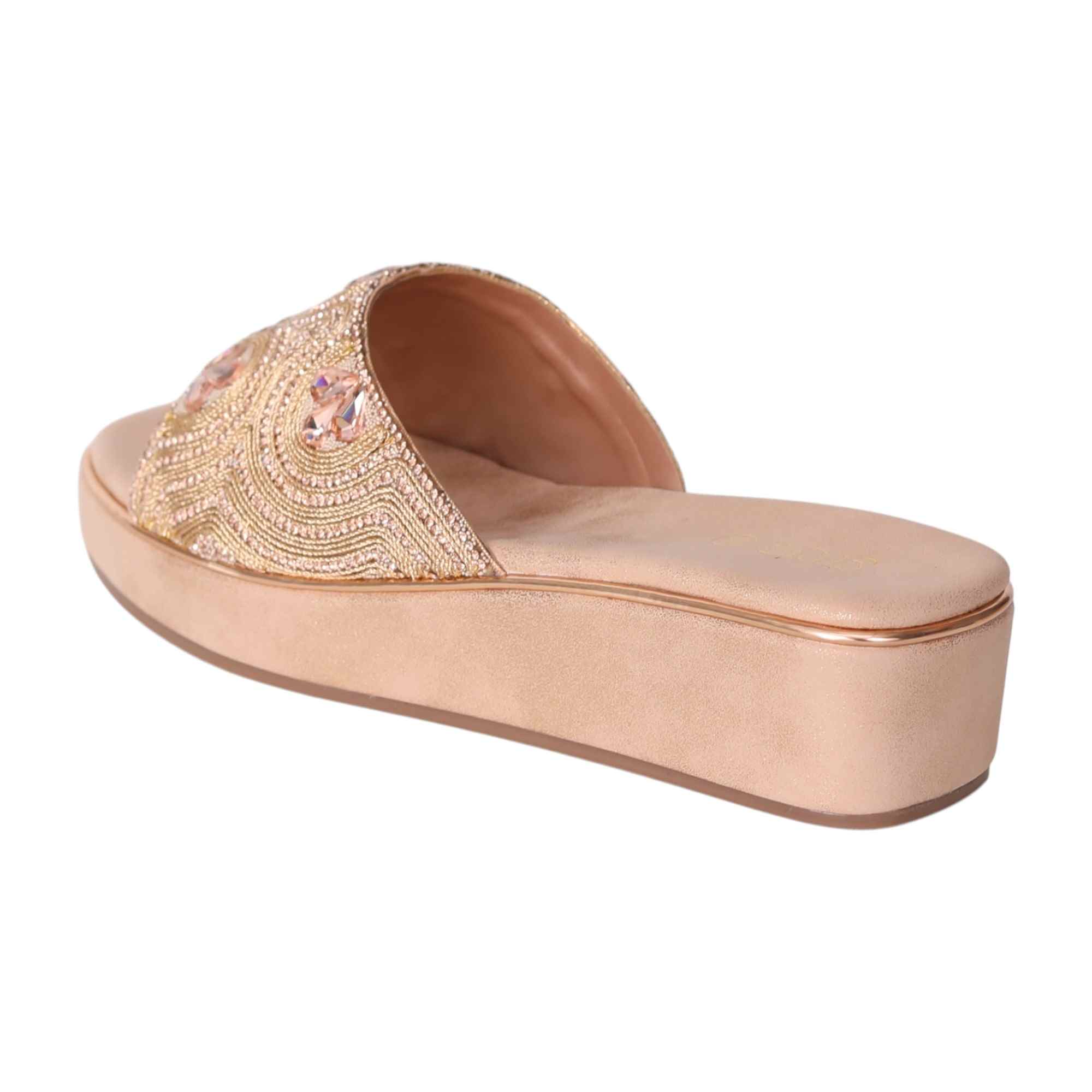 Elegant Rose Gold Embellished Wedge Heels