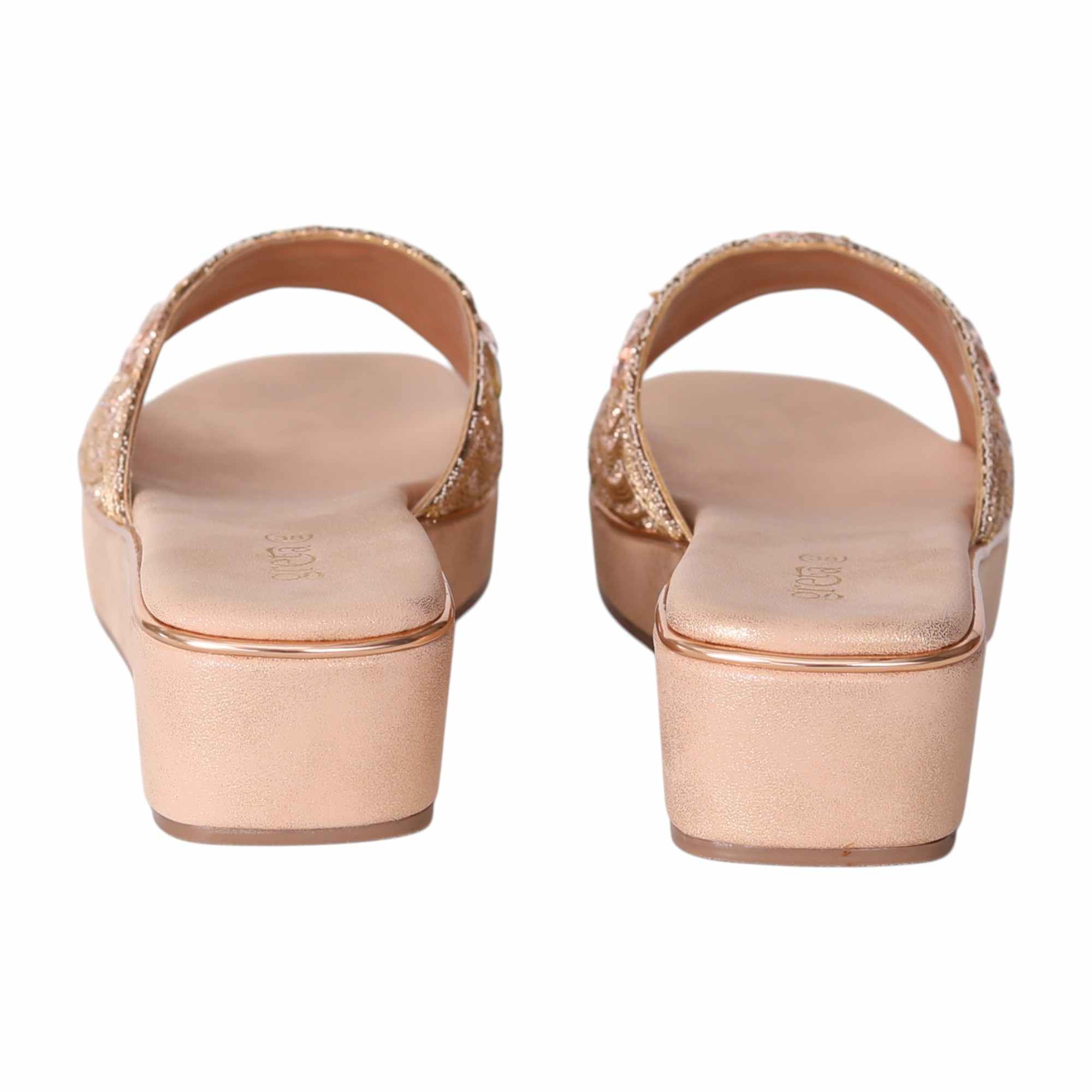 Elegant Rose Gold Embellished Wedge Heels
