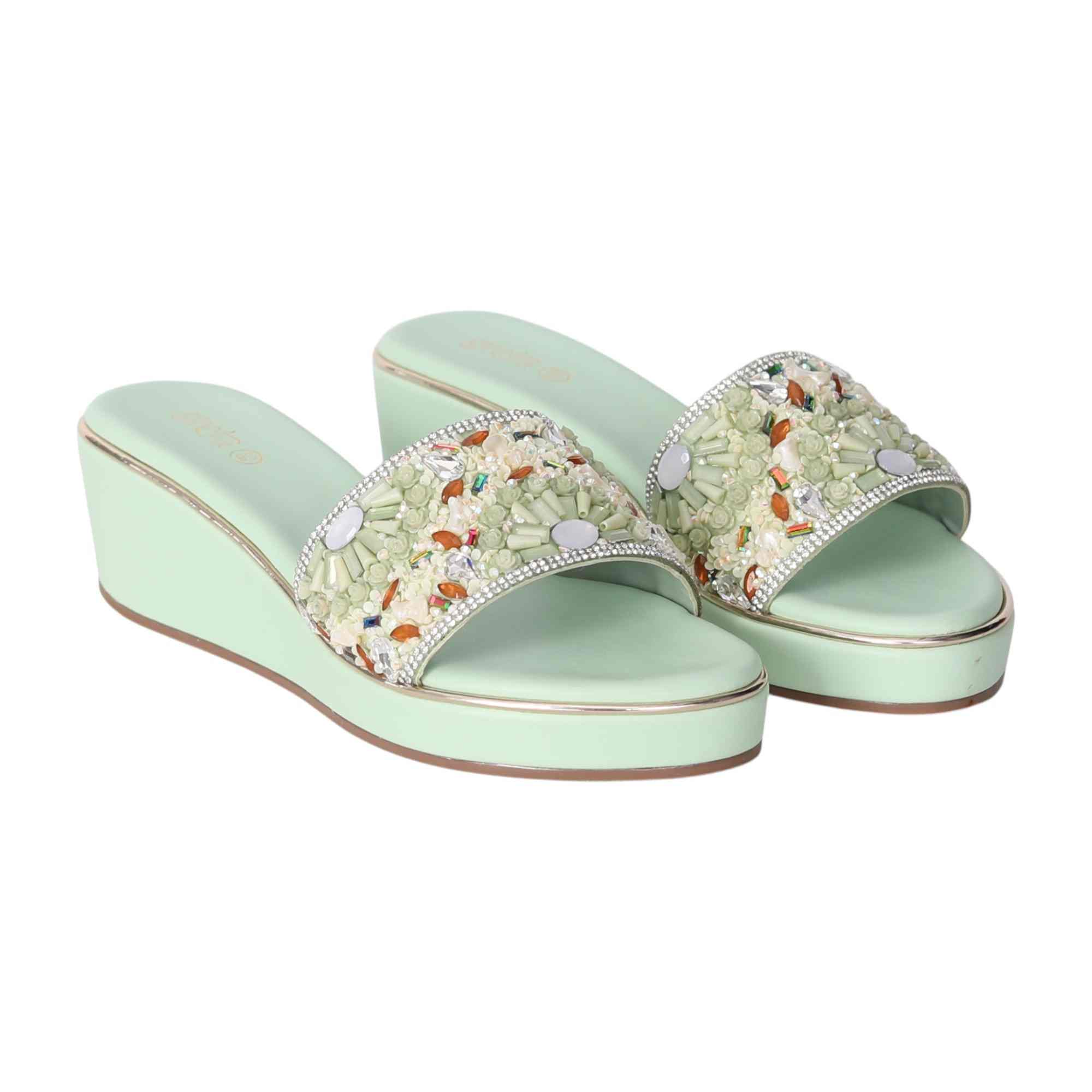 Green Coloured Vibrant Touch Wedge Heels