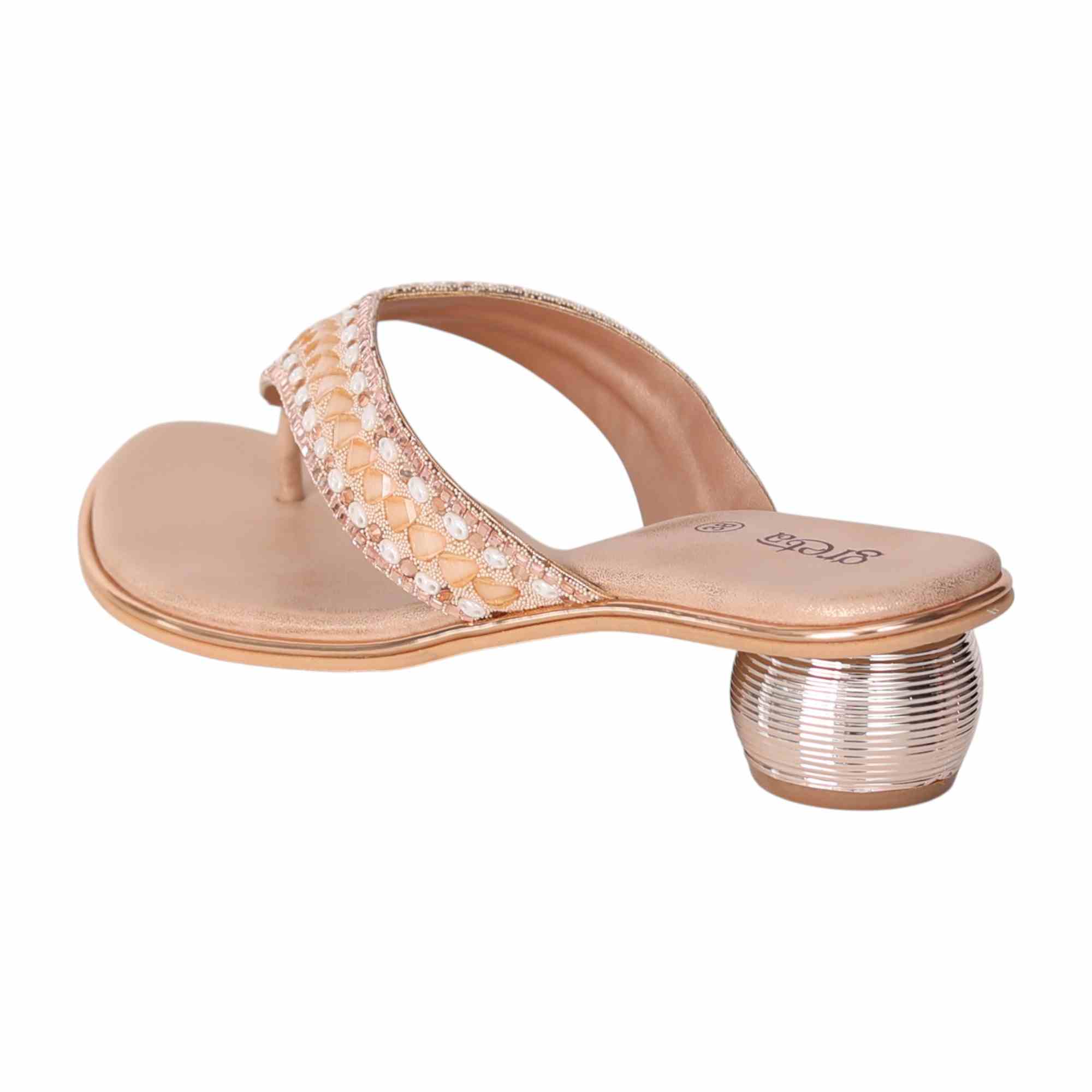 Rose Gold Embellished Thong Sandals with Rounded Heel greta