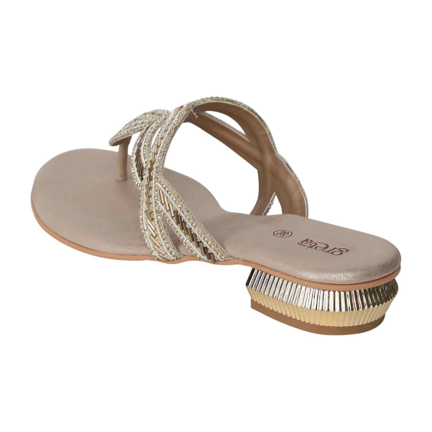 Women's Golden Ornate Strap Low Heel
