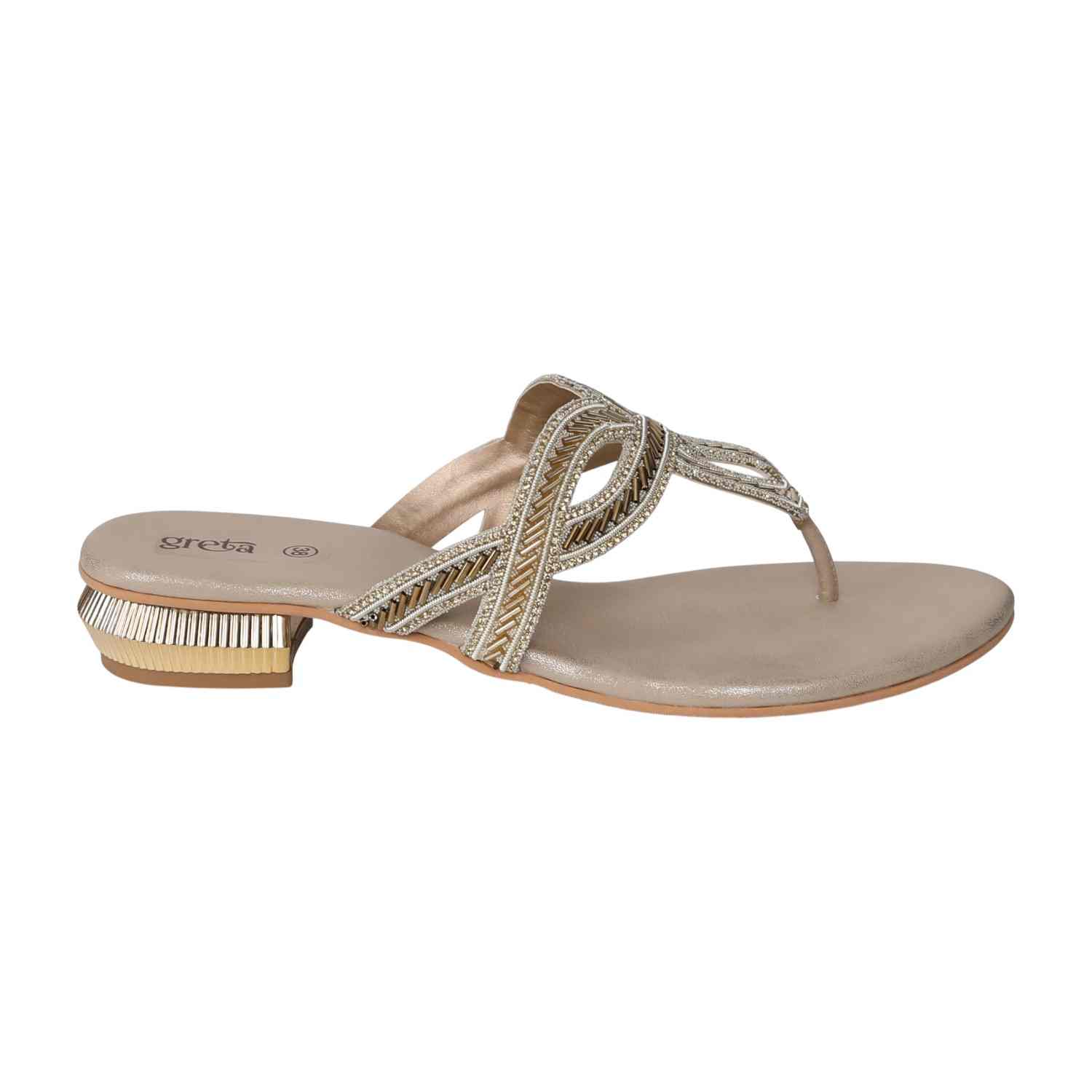 Women's Golden Ornate Strap Low Heel