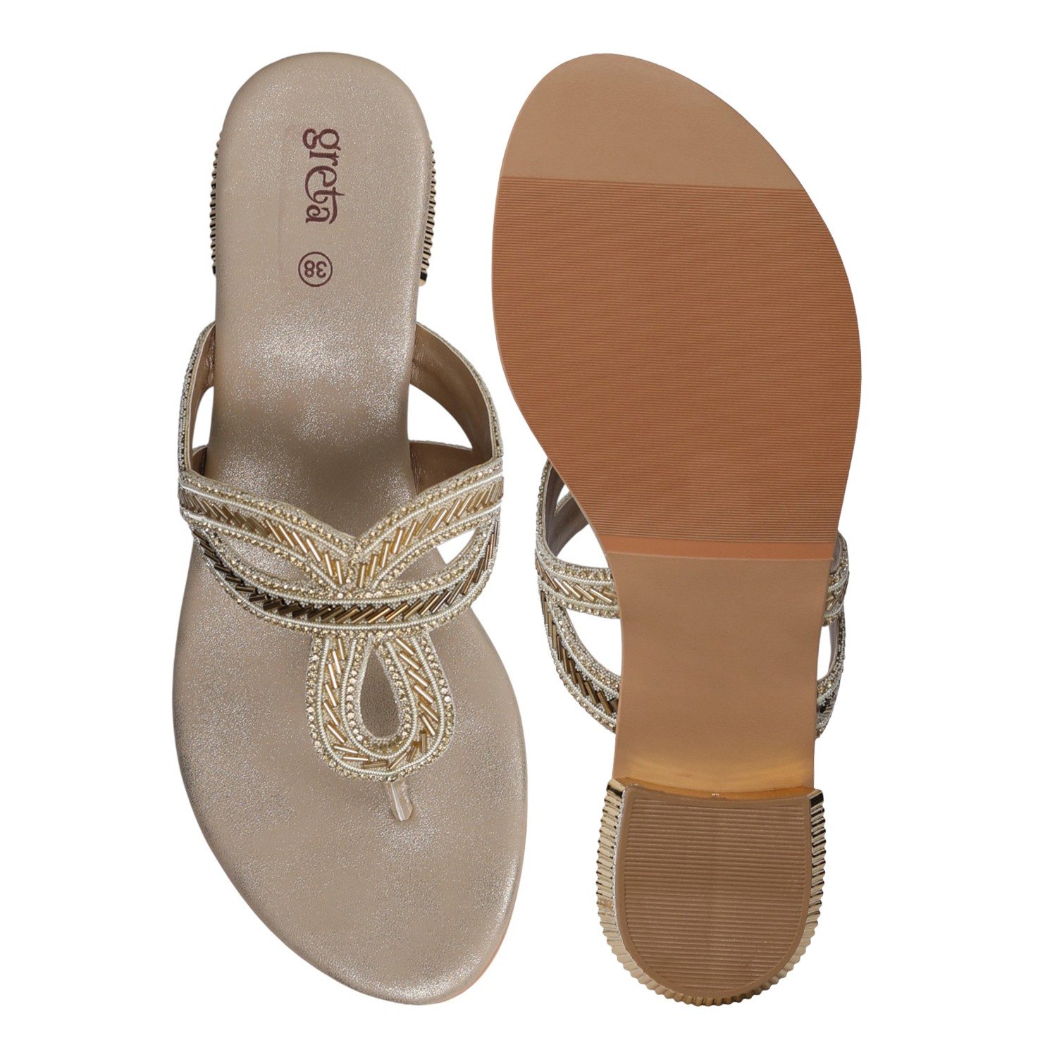 Women's Golden Ornate Strap Low Heel