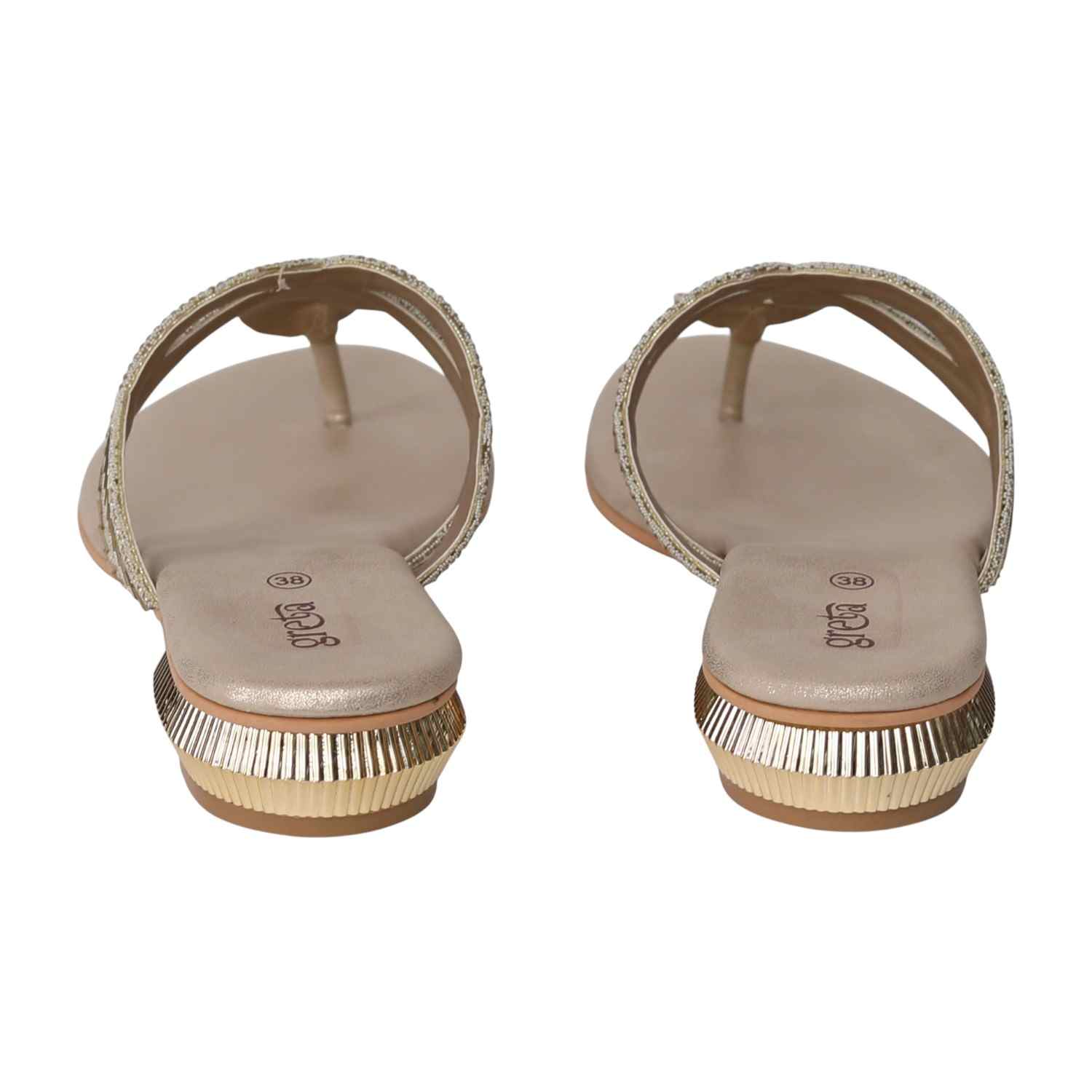 Women's Golden Ornate Strap Low Heel