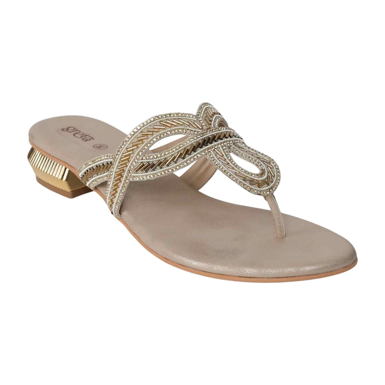 Women's Golden Ornate Strap Low Heel