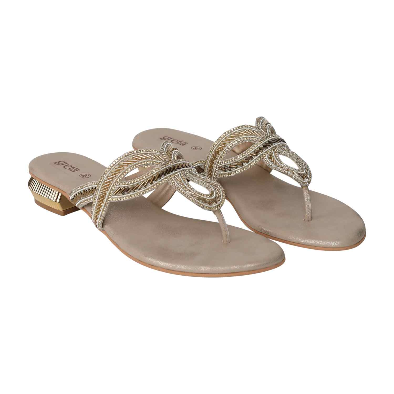 Women's Golden Ornate Strap Low Heel
